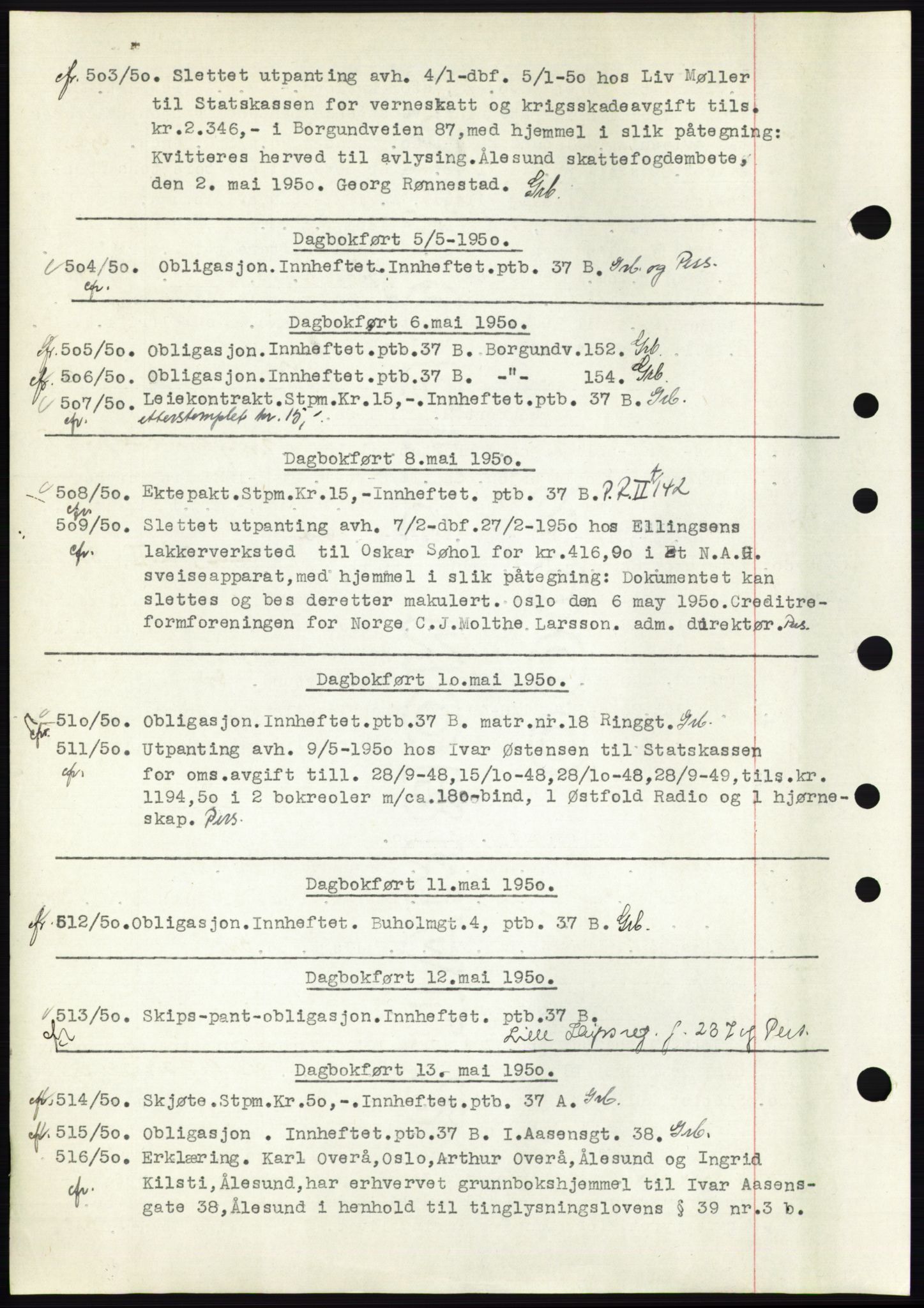 Ålesund byfogd, AV/SAT-A-4384: Mortgage book no. C34-35, 1946-1950, Diary no: : 503/1950