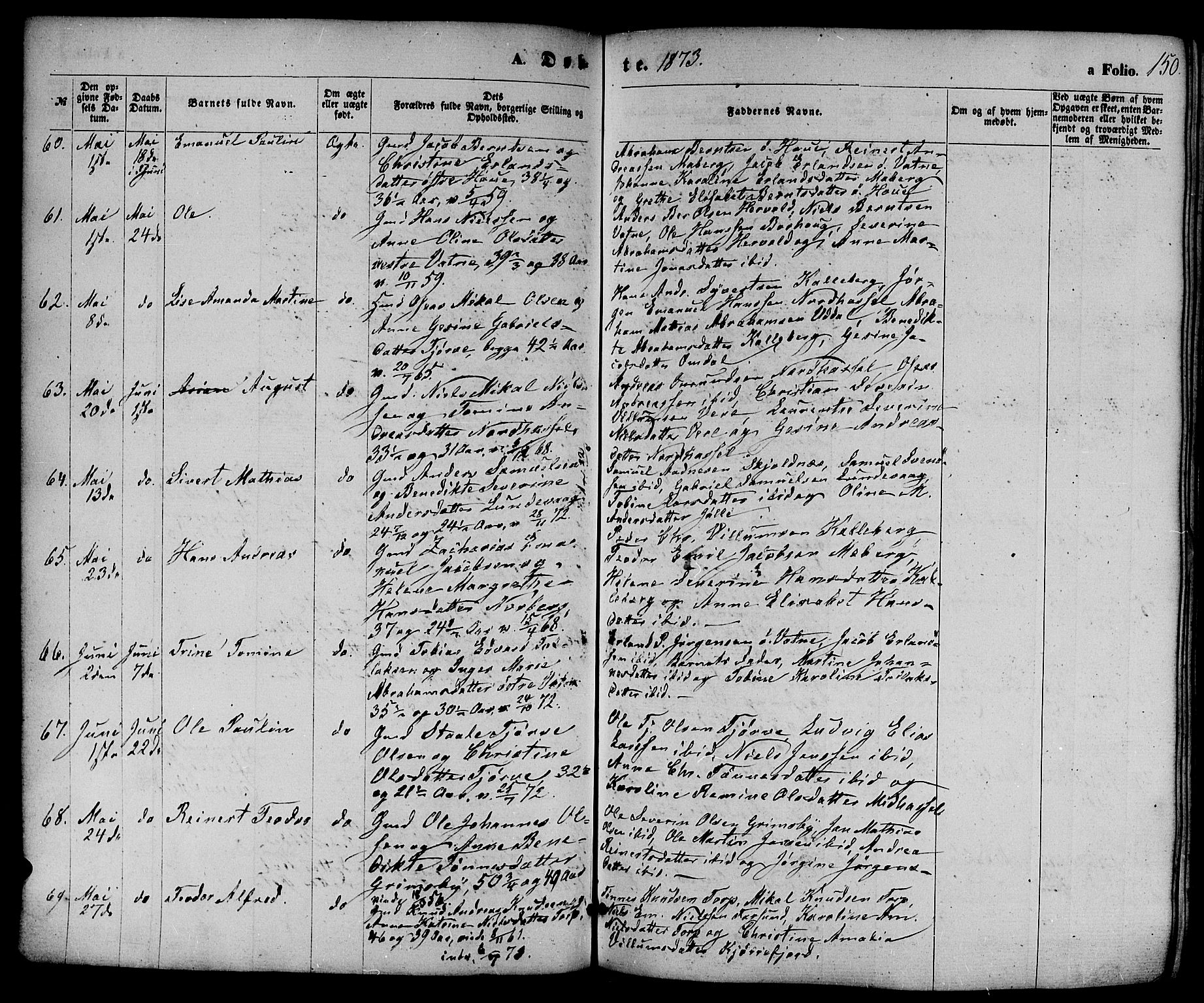 Lista sokneprestkontor, AV/SAK-1111-0027/F/Fb/L0003: Parish register (copy) no. B 3, 1862-1877, p. 150