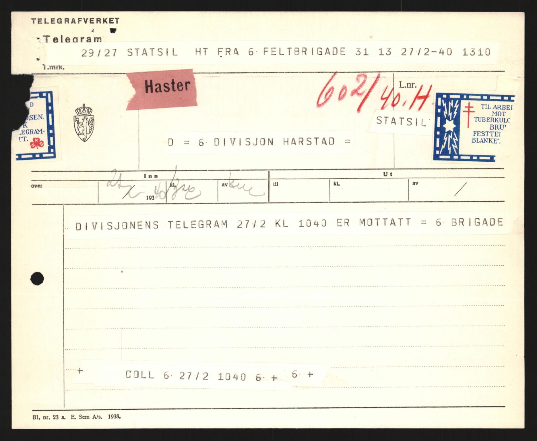 Forsvaret, Forsvarets krigshistoriske avdeling, AV/RA-RAFA-2017/Y/Yb/L0128: II-C-11-600  -  6. Divisjon / 6. Distriktskommando, 1936-1940