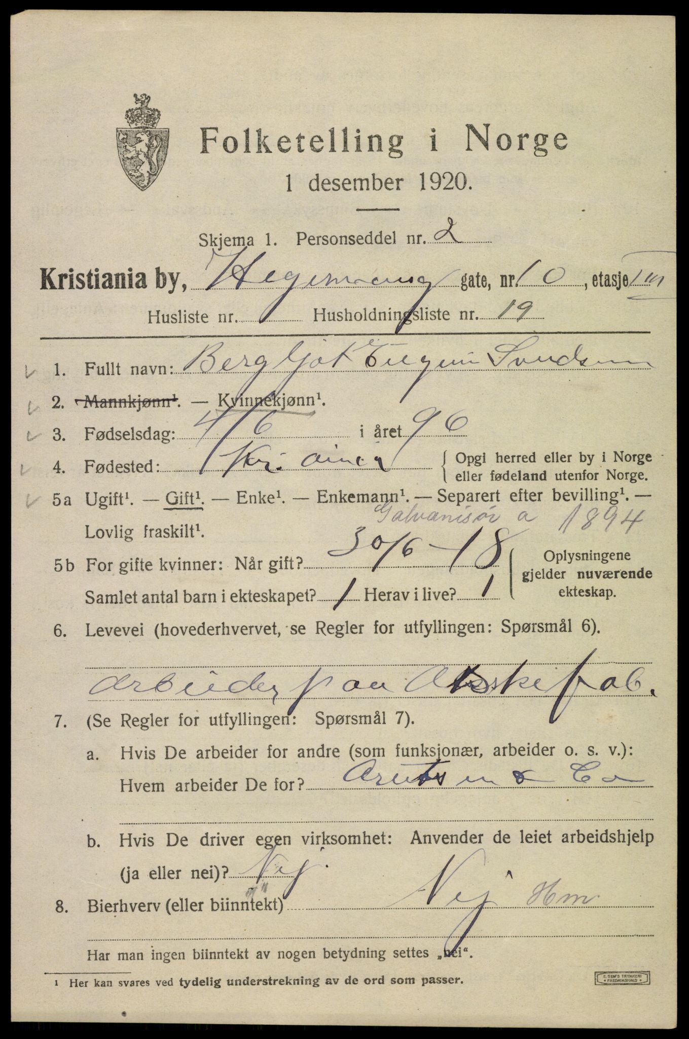 SAO, 1920 census for Kristiania, 1920, p. 278707