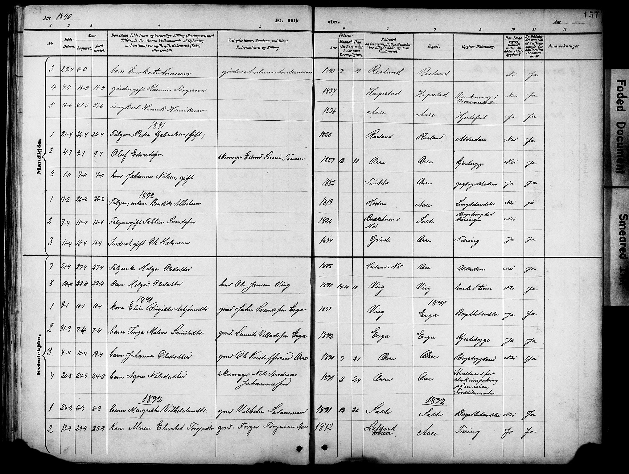 Klepp sokneprestkontor, SAST/A-101803/001/3/30BB/L0005: Parish register (copy) no. B 5, 1889-1918, p. 157