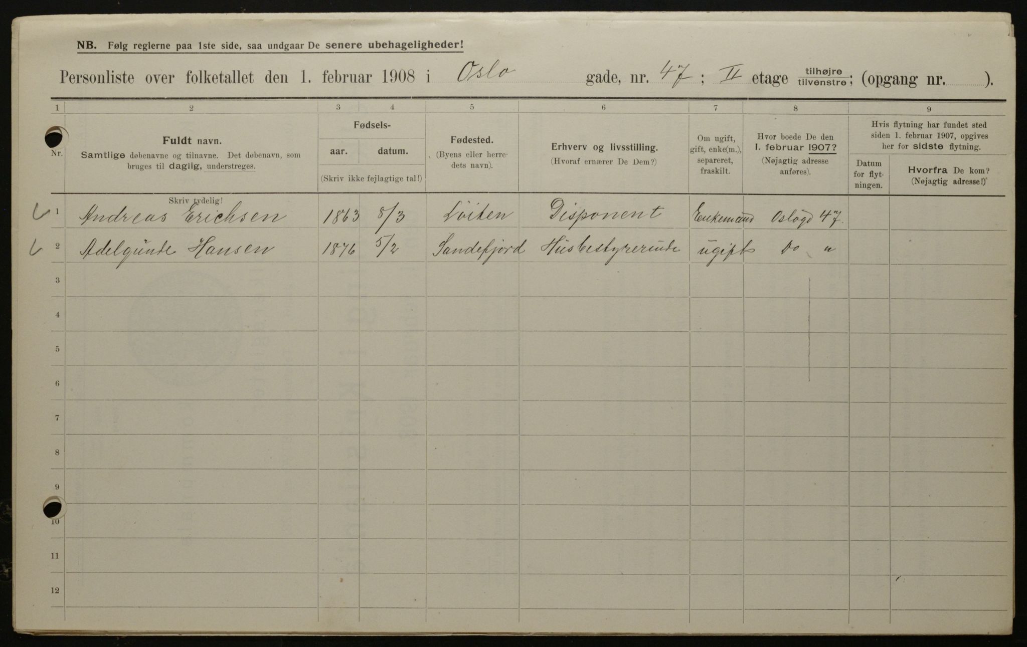 OBA, Municipal Census 1908 for Kristiania, 1908, p. 69319