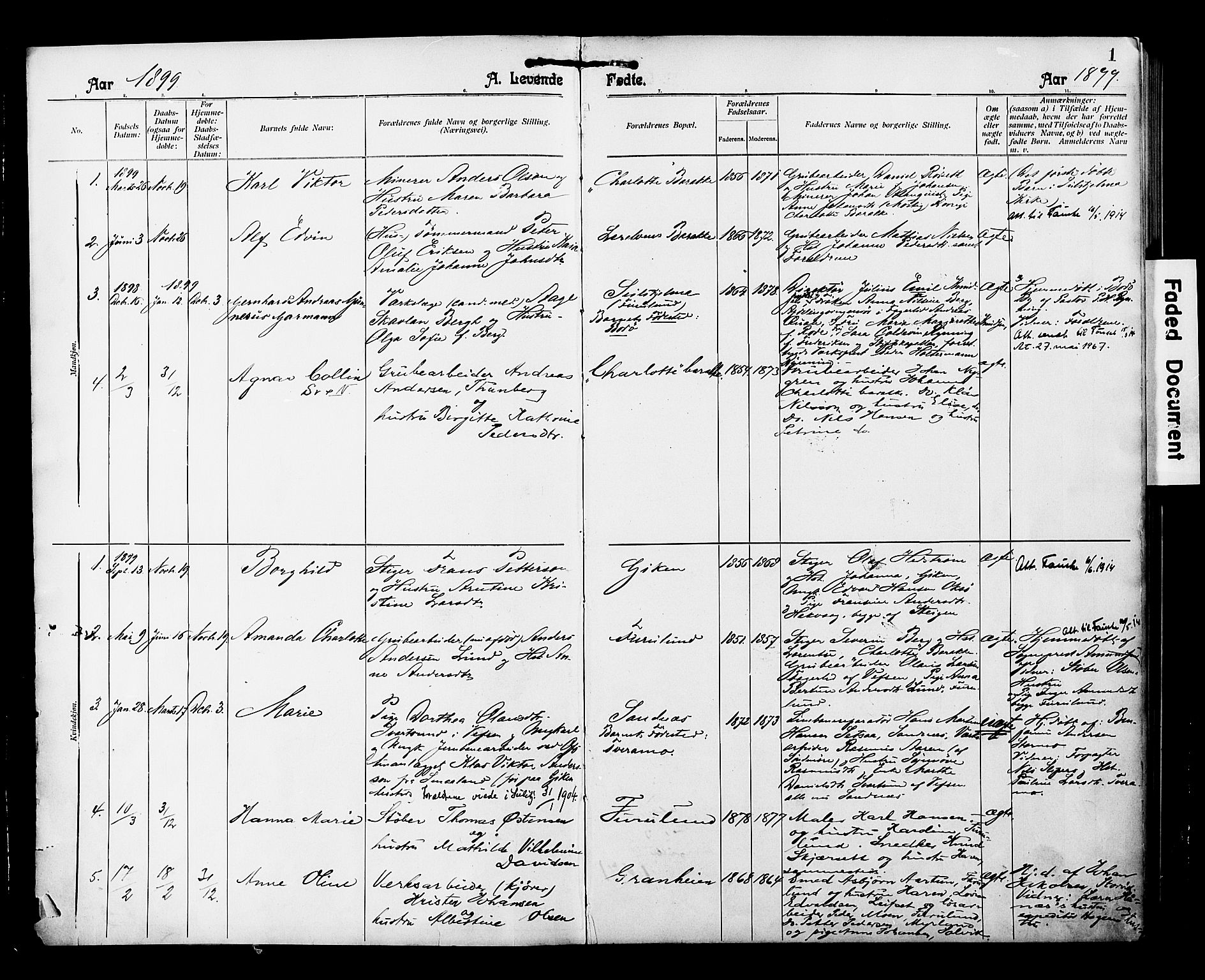Ministerialprotokoller, klokkerbøker og fødselsregistre - Nordland, SAT/A-1459/850/L0709: Parish register (official) no. 850A01, 1899-1909, p. 1