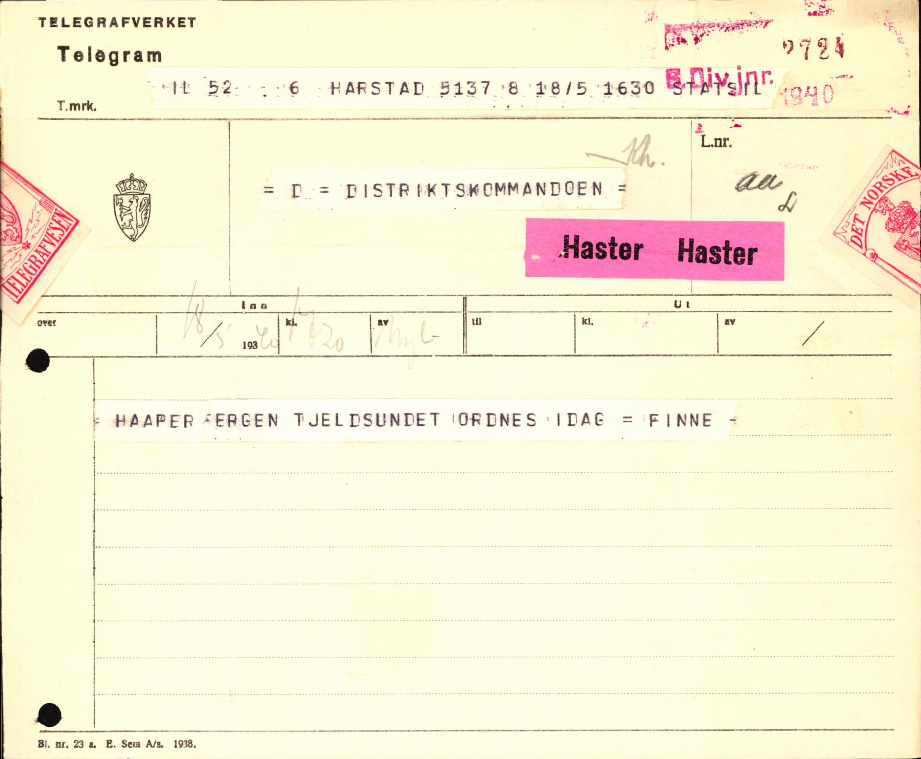 Forsvaret, Forsvarets krigshistoriske avdeling, AV/RA-RAFA-2017/Y/Yb/L0123: II-C-11-600  -  6. Divisjon med avdelinger, 1940, p. 705