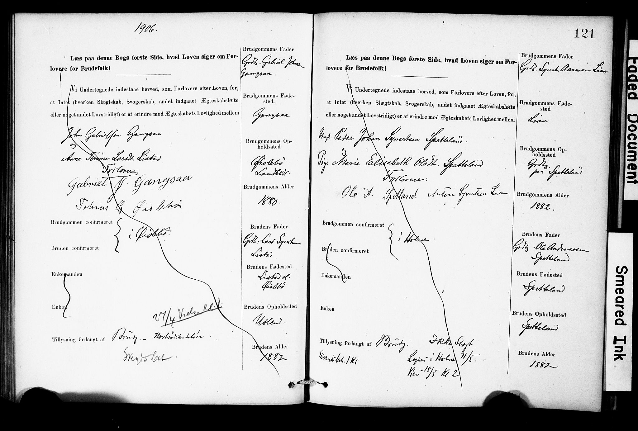 Holum sokneprestkontor, SAK/1111-0022/F/Fe/L0004: Banns register no. II 5 4, 1890-1914, p. 121
