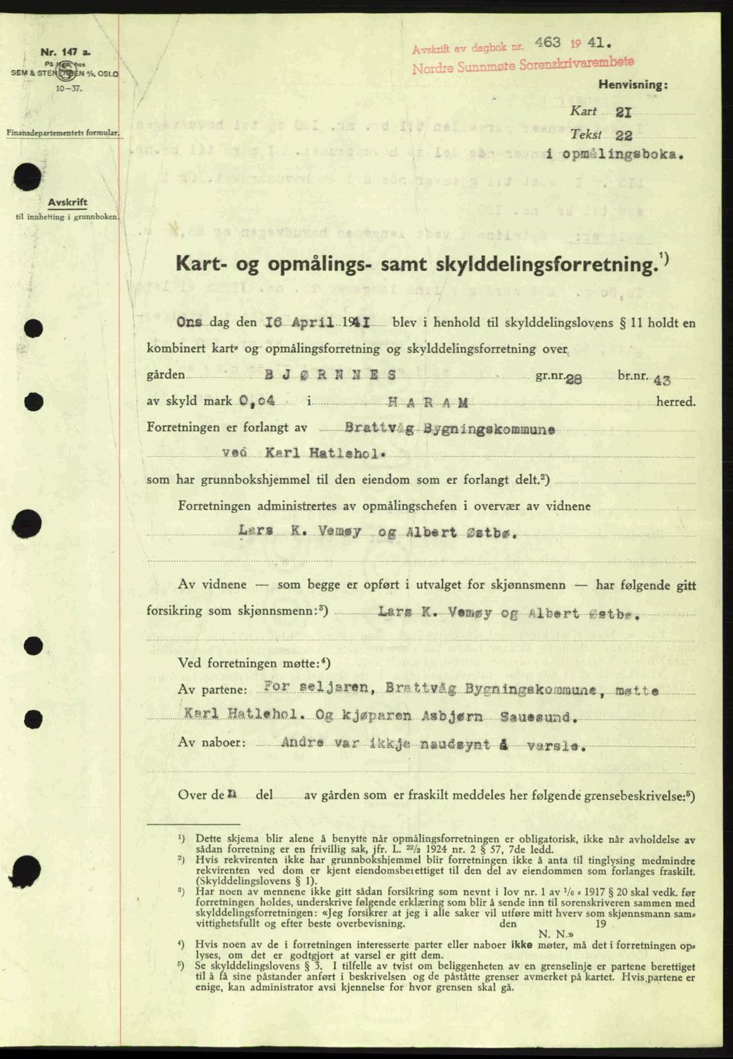 Nordre Sunnmøre sorenskriveri, AV/SAT-A-0006/1/2/2C/2Ca: Mortgage book no. A10, 1940-1941, Diary no: : 463/1941