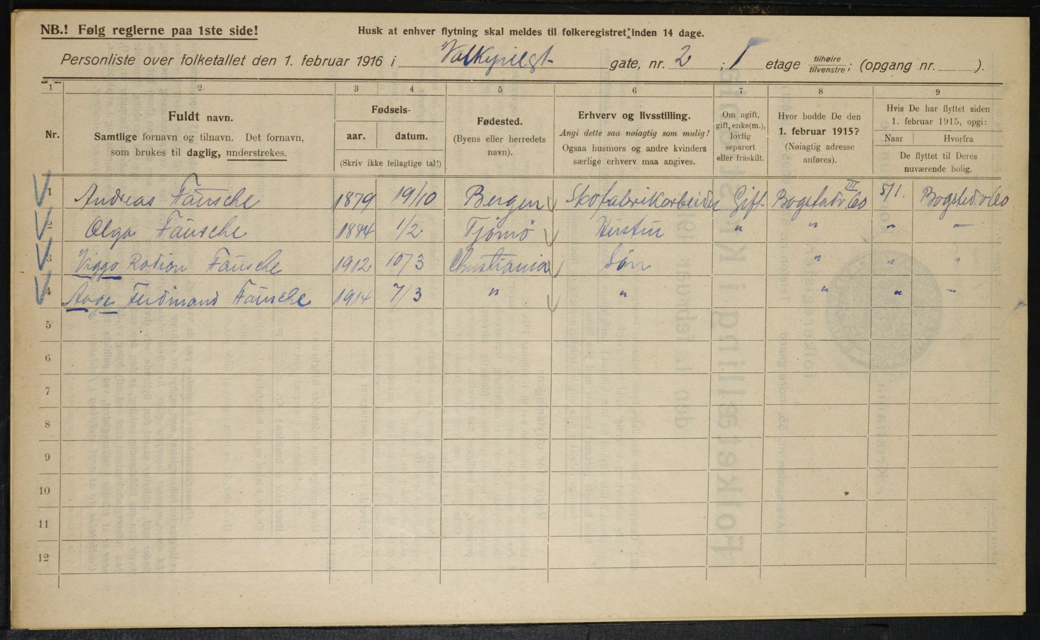 OBA, Municipal Census 1916 for Kristiania, 1916, p. 125392