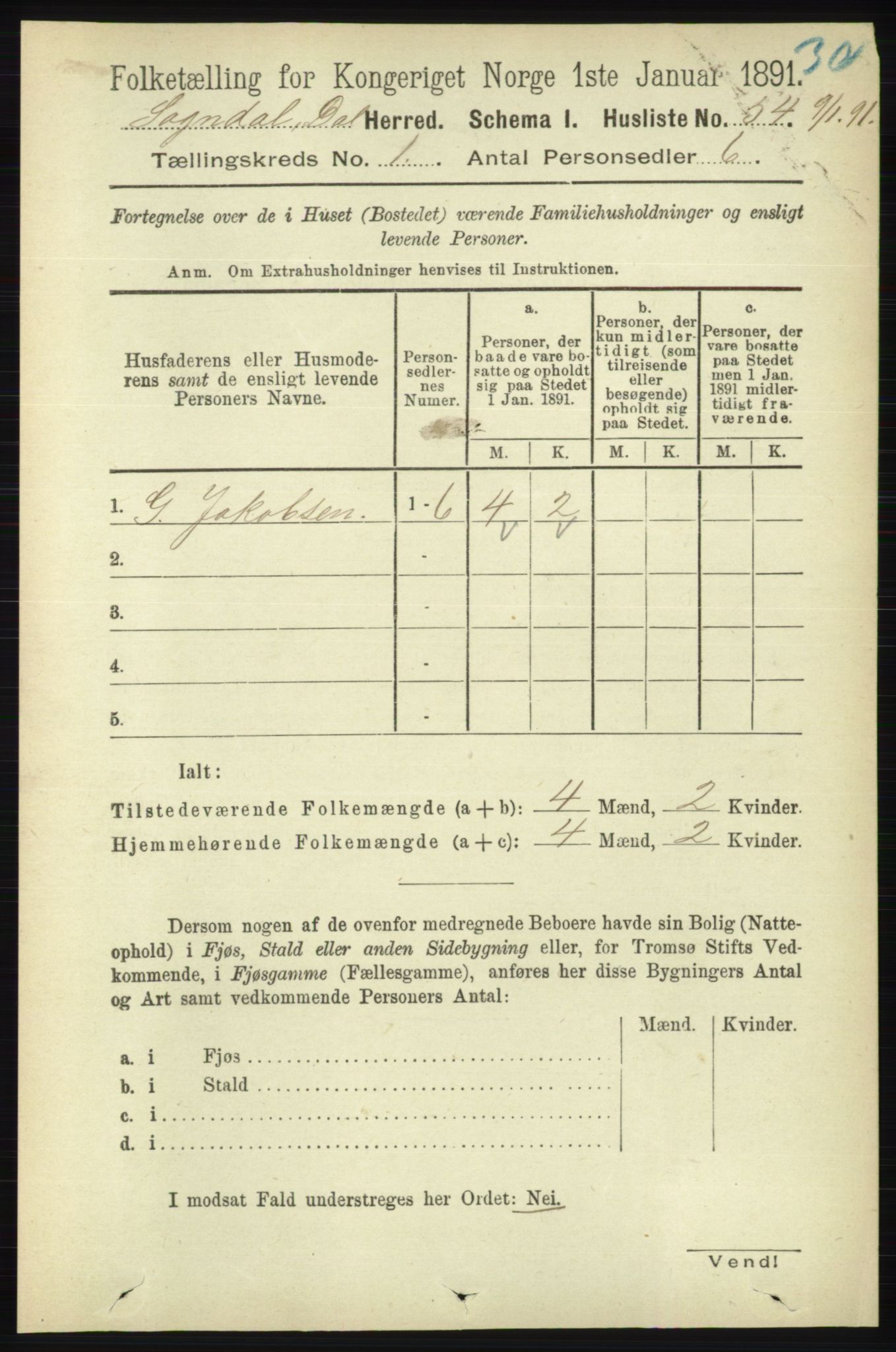 RA, 1891 census for 1111 Sokndal, 1891, p. 80