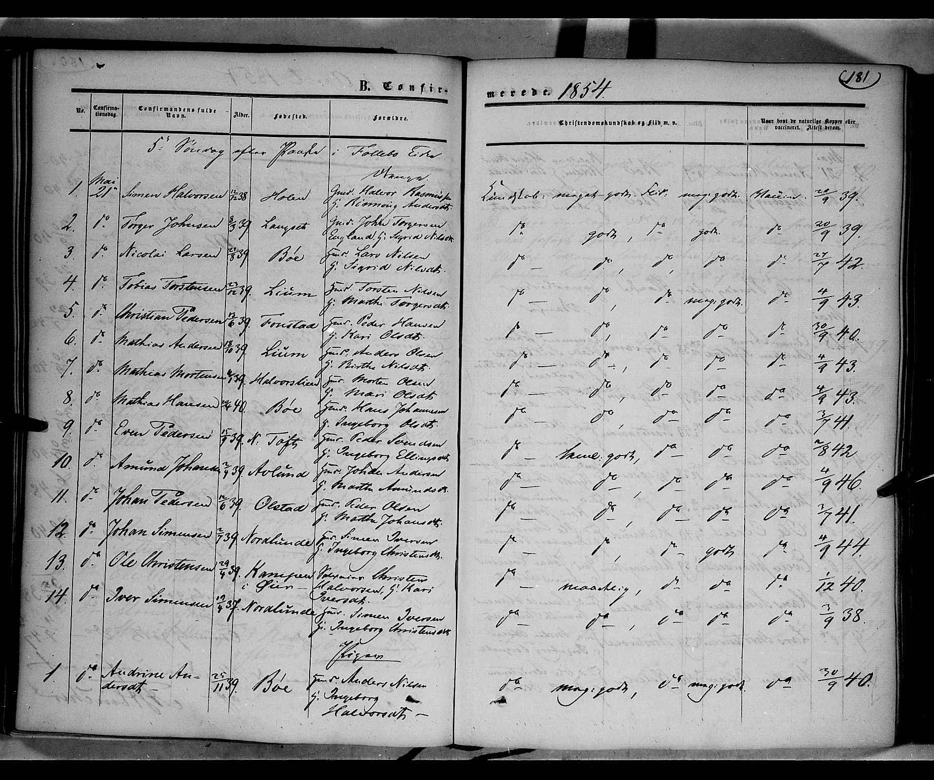 Gausdal prestekontor, SAH/PREST-090/H/Ha/Haa/L0008: Parish register (official) no. 8, 1850-1861, p. 181