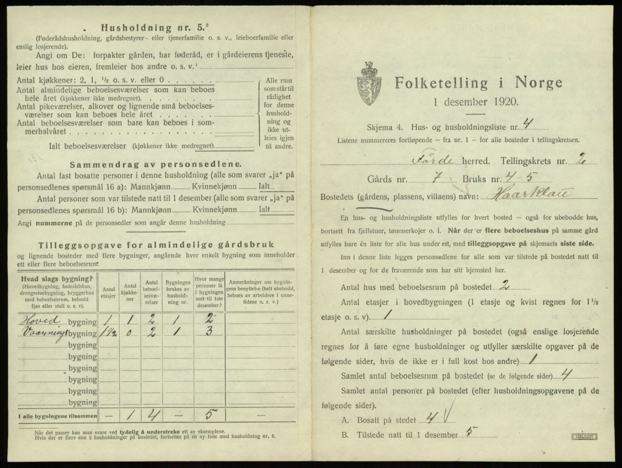 SAB, 1920 census for Førde, 1920, p. 119