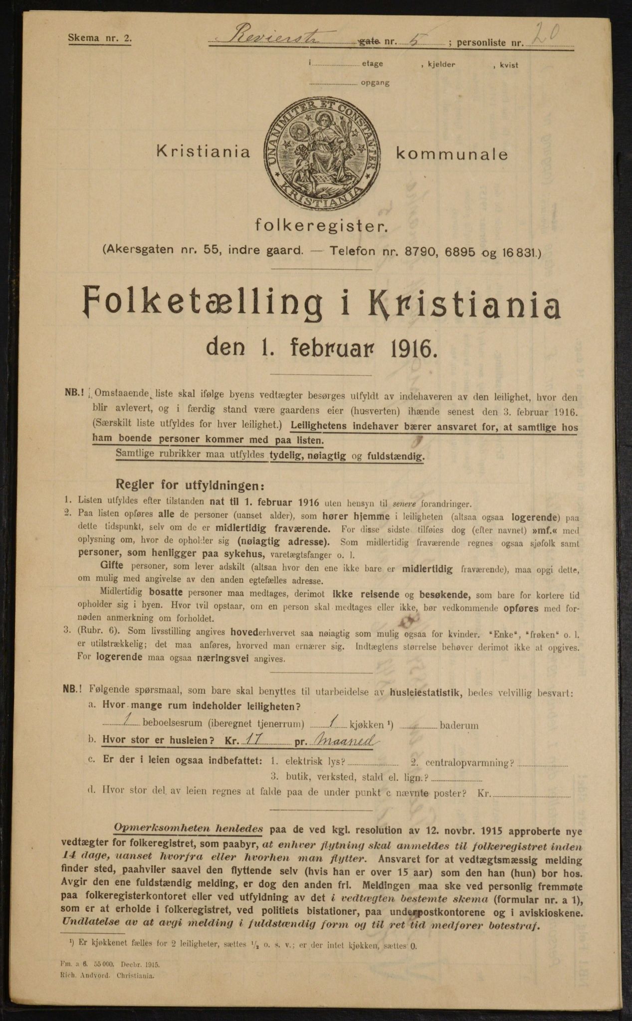 OBA, Municipal Census 1916 for Kristiania, 1916, p. 85041