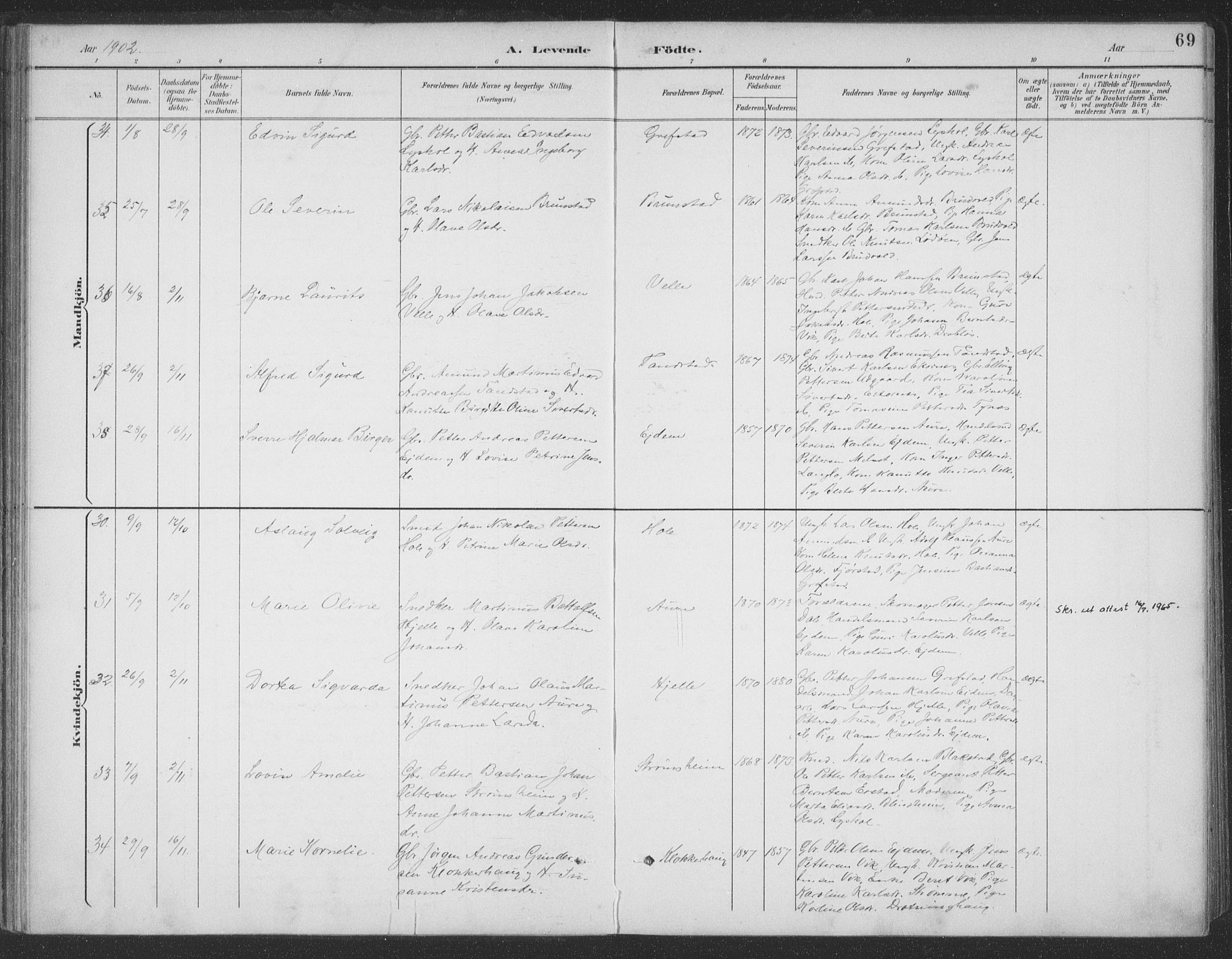 Ministerialprotokoller, klokkerbøker og fødselsregistre - Møre og Romsdal, AV/SAT-A-1454/523/L0335: Parish register (official) no. 523A02, 1891-1911, p. 69