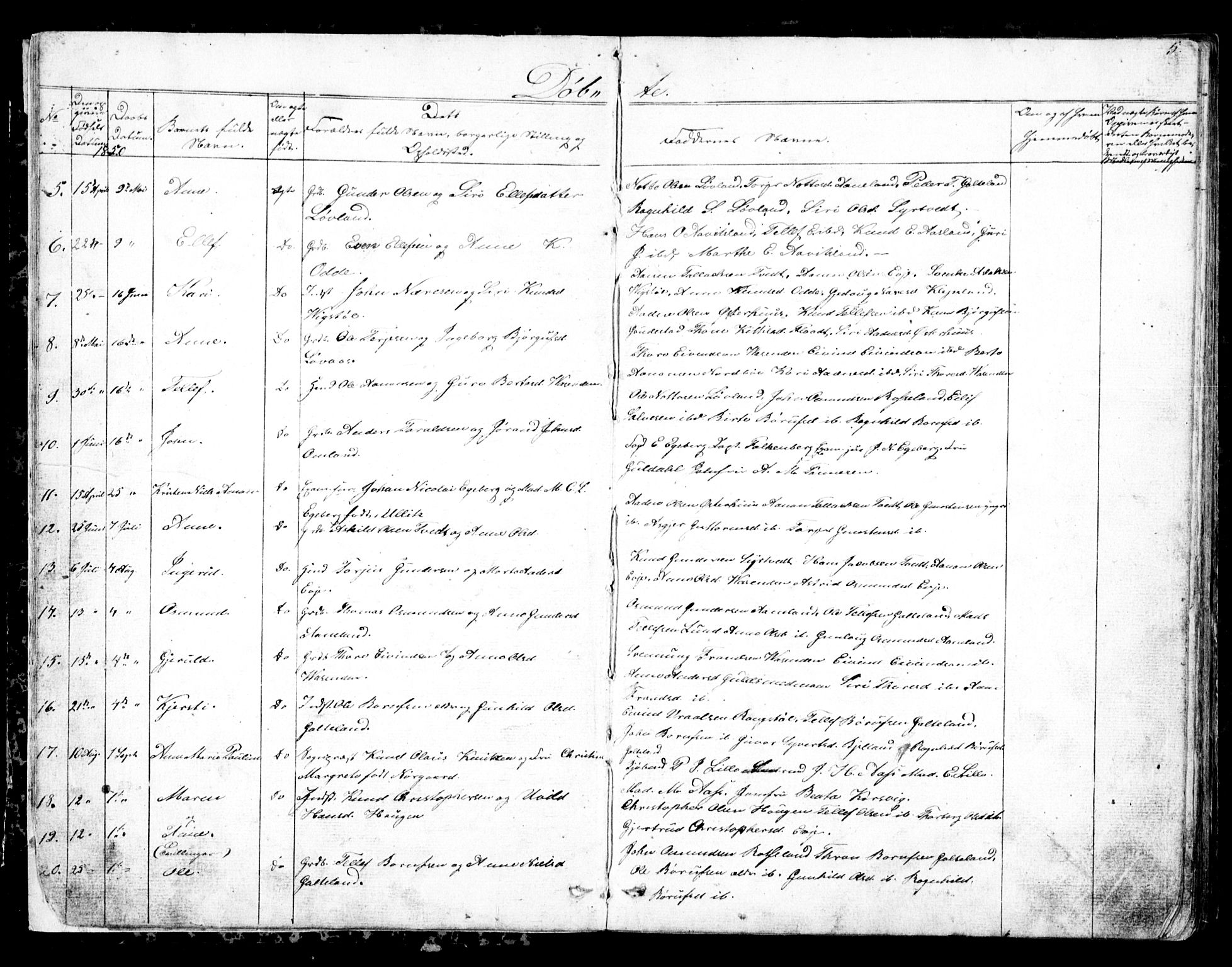 Evje sokneprestkontor, SAK/1111-0008/F/Fb/Fba/L0002: Parish register (copy) no. B 2, 1849-1896, p. 5