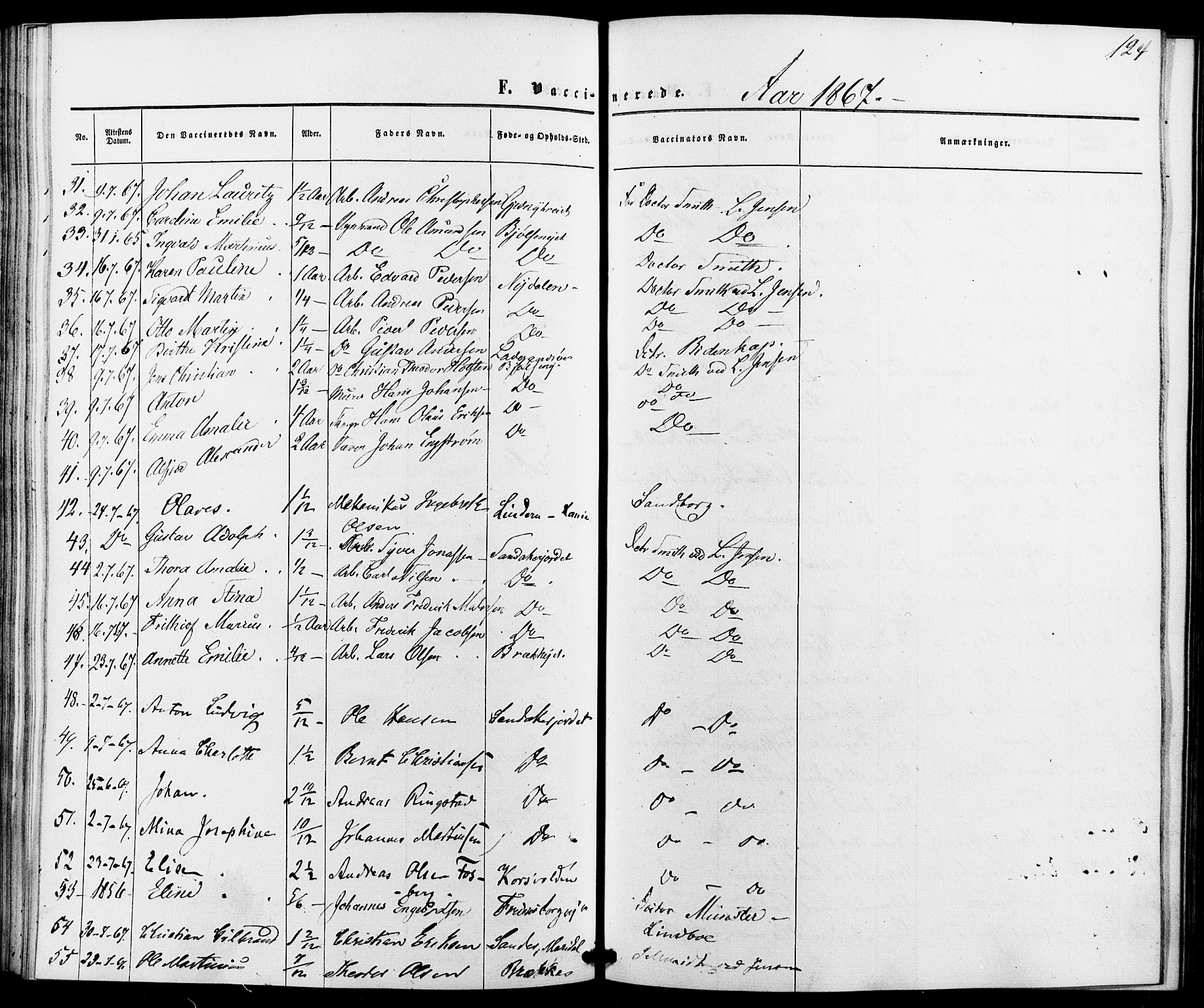 Vestre Aker prestekontor Kirkebøker, AV/SAO-A-10025/K/Ka/L0001: Vaccination register no. 1, 1857-1867, p. 124