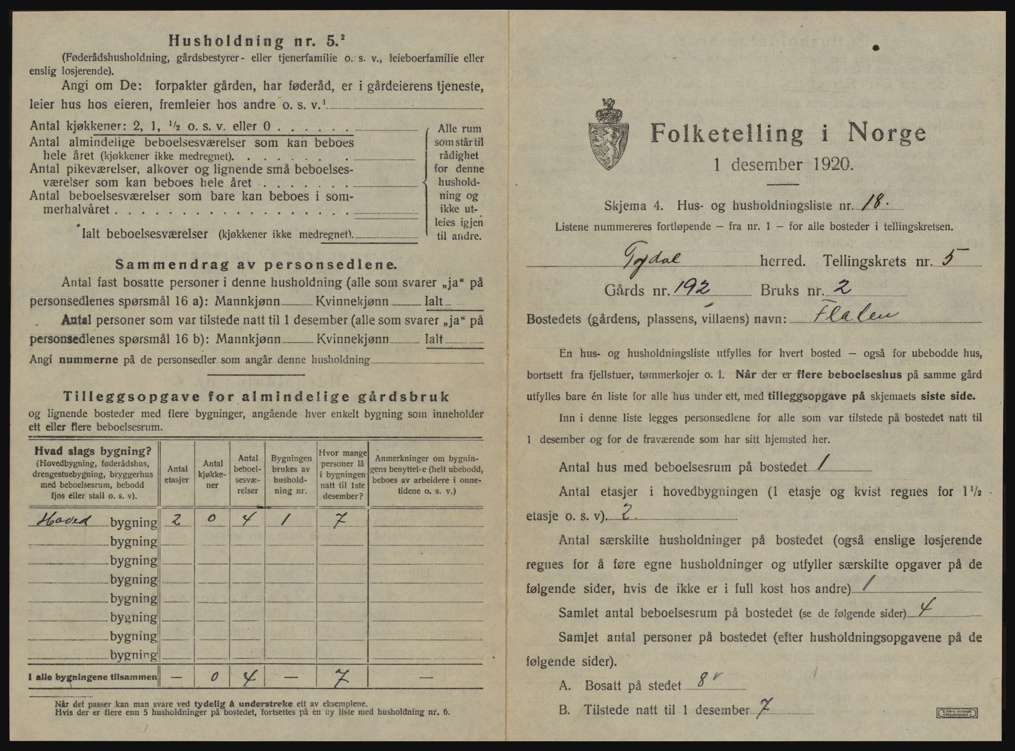 SAT, 1920 census for Tydal, 1920, p. 303