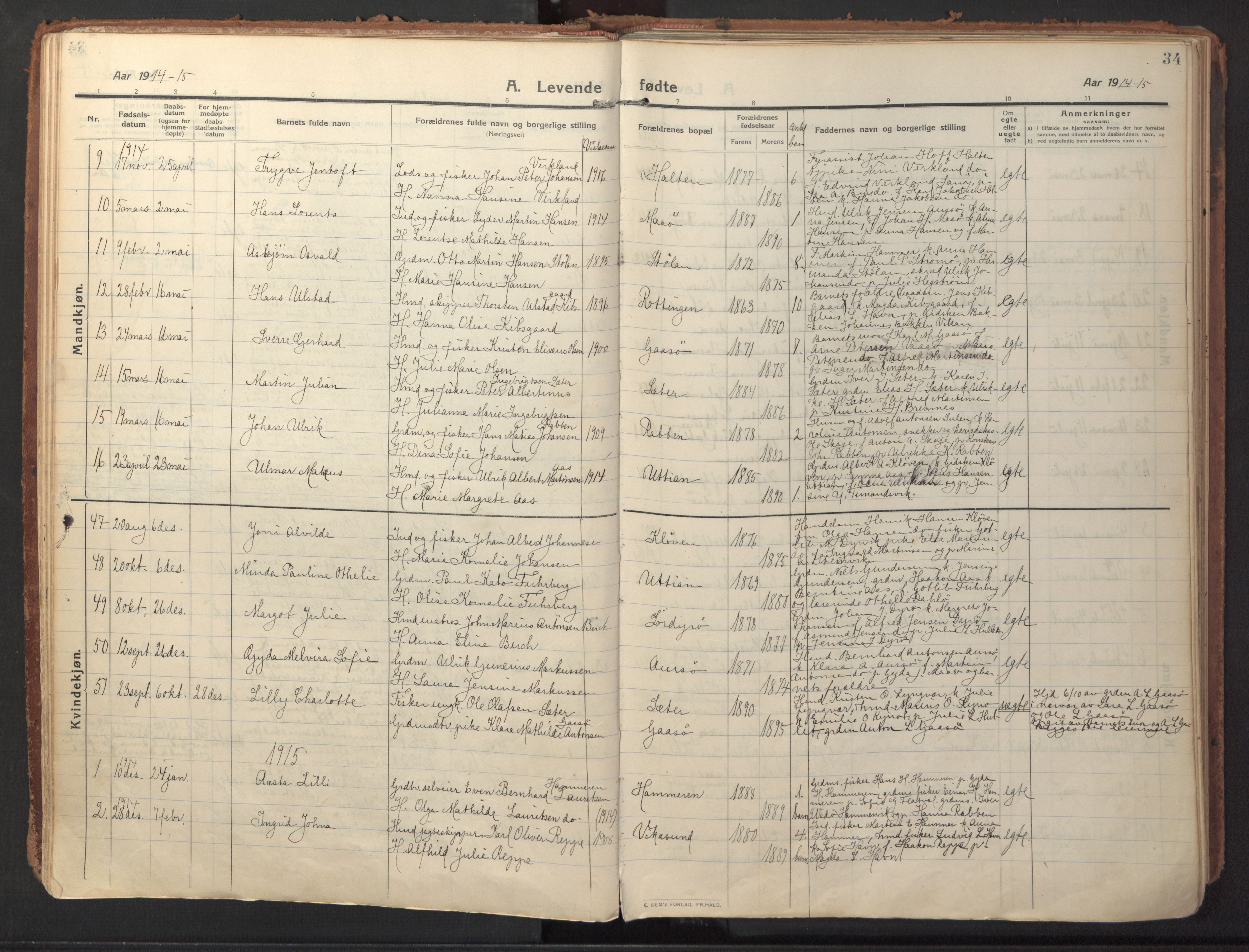 Ministerialprotokoller, klokkerbøker og fødselsregistre - Sør-Trøndelag, AV/SAT-A-1456/640/L0581: Parish register (official) no. 640A06, 1910-1924, p. 34