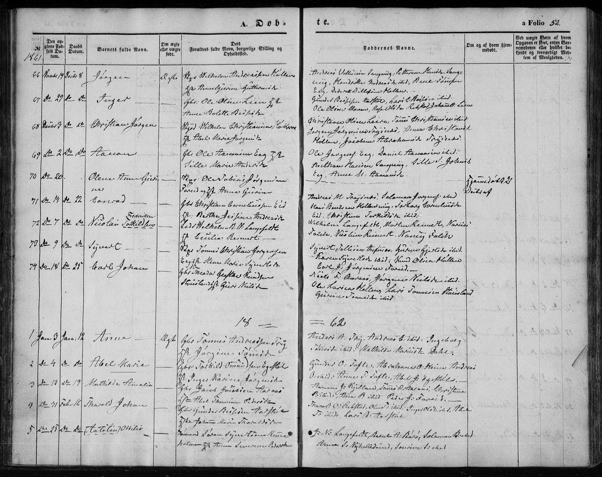 Søgne sokneprestkontor, SAK/1111-0037/F/Fa/Fab/L0010: Parish register (official) no. A 10, 1853-1869, p. 52