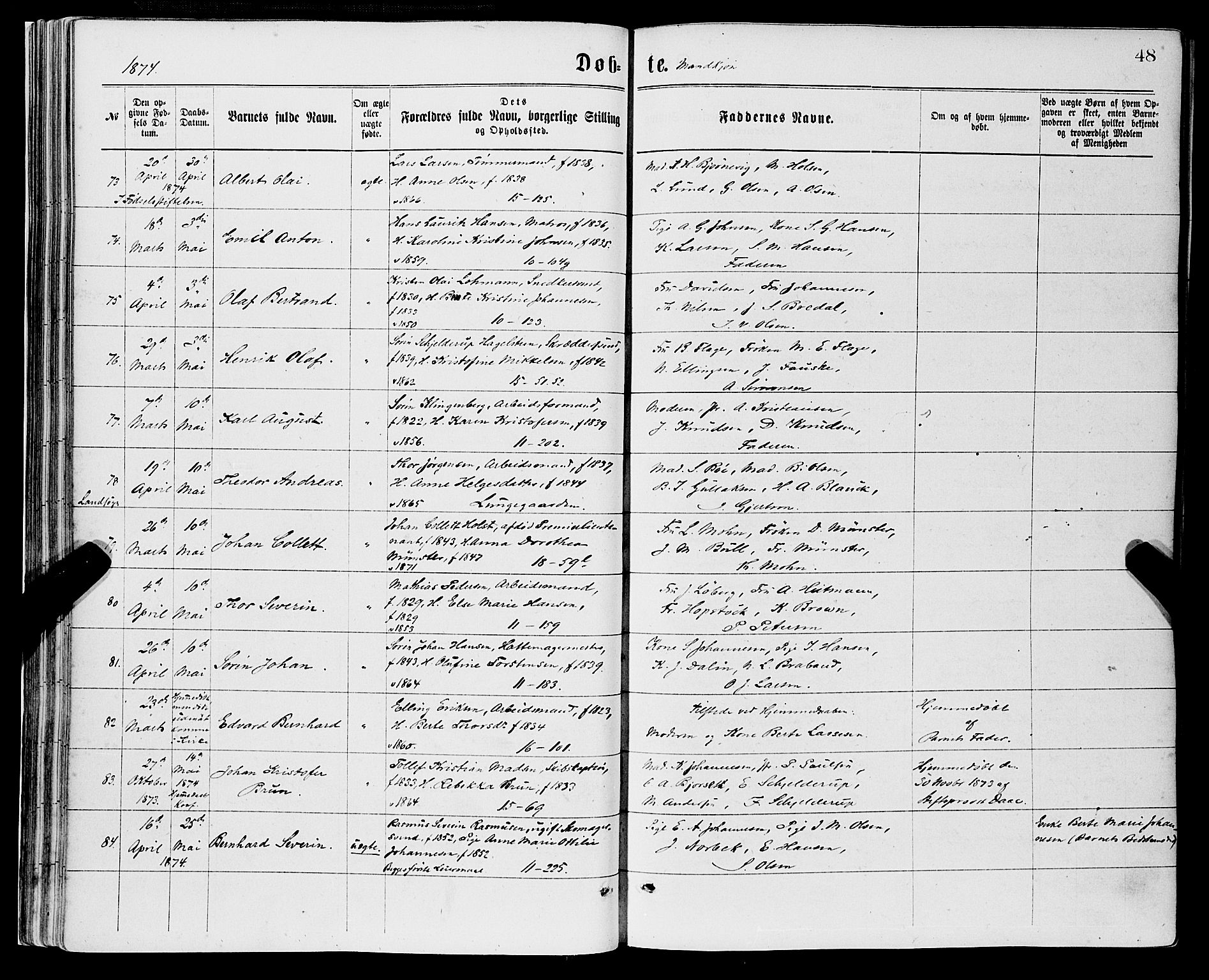 Domkirken sokneprestembete, AV/SAB-A-74801/H/Haa/L0022: Parish register (official) no. B 5, 1872-1878, p. 48