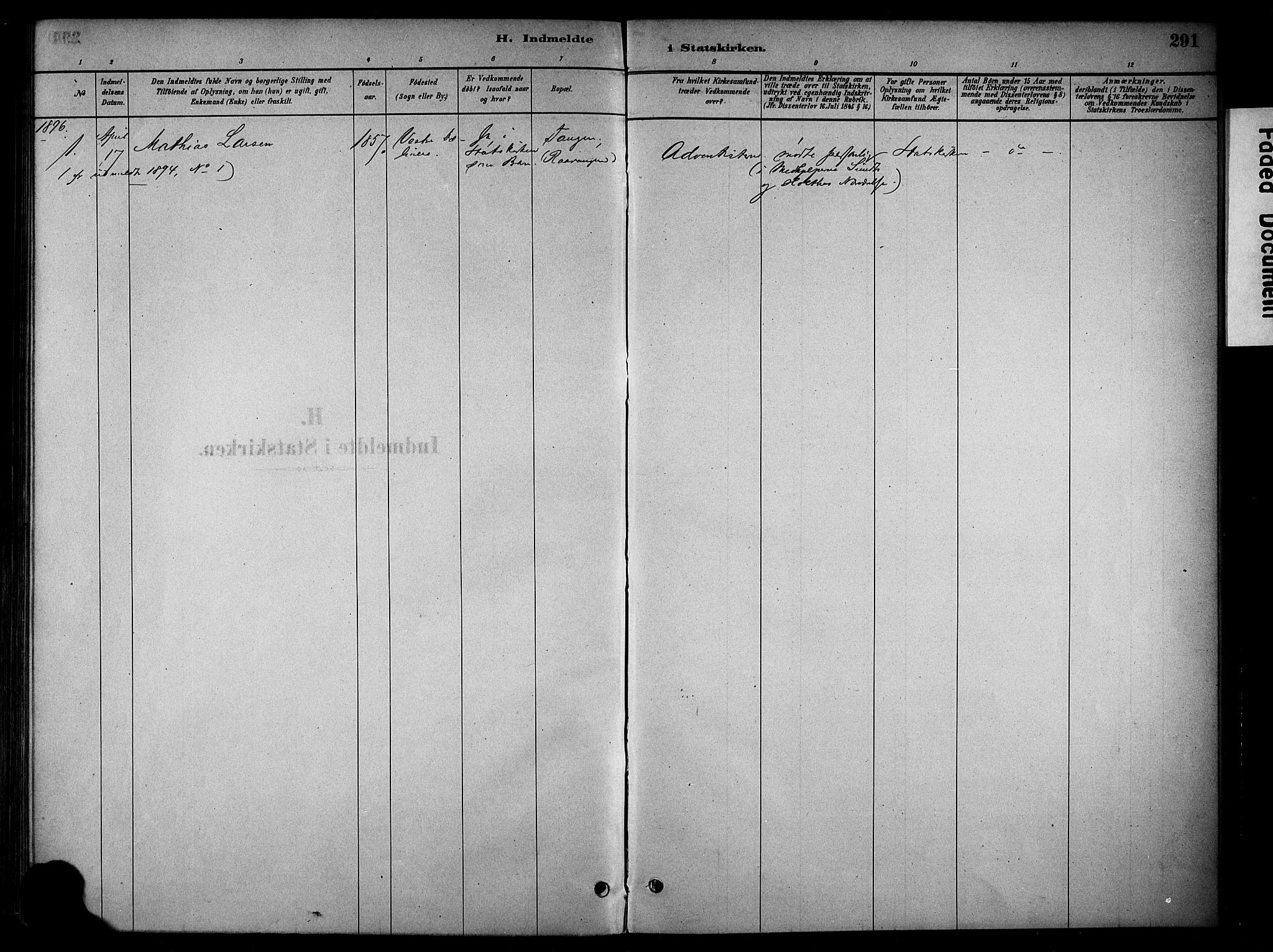 Stange prestekontor, SAH/PREST-002/K/L0018: Parish register (official) no. 18, 1880-1896, p. 291