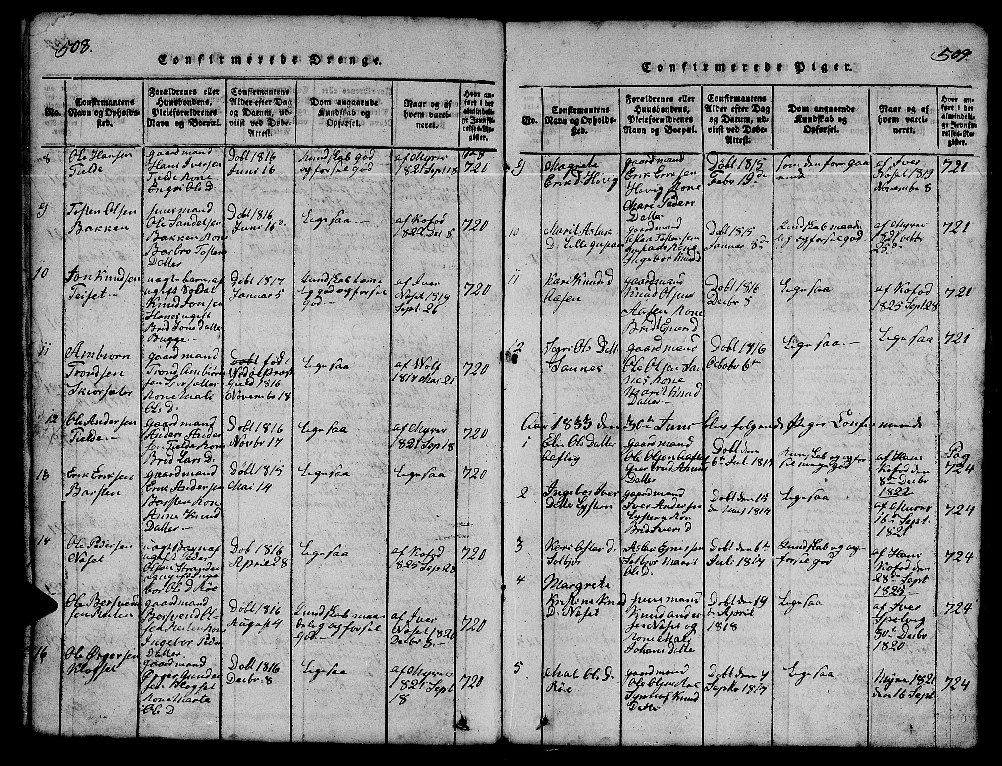 Ministerialprotokoller, klokkerbøker og fødselsregistre - Møre og Romsdal, SAT/A-1454/551/L0629: Parish register (copy) no. 551C01, 1818-1839, p. 508-509