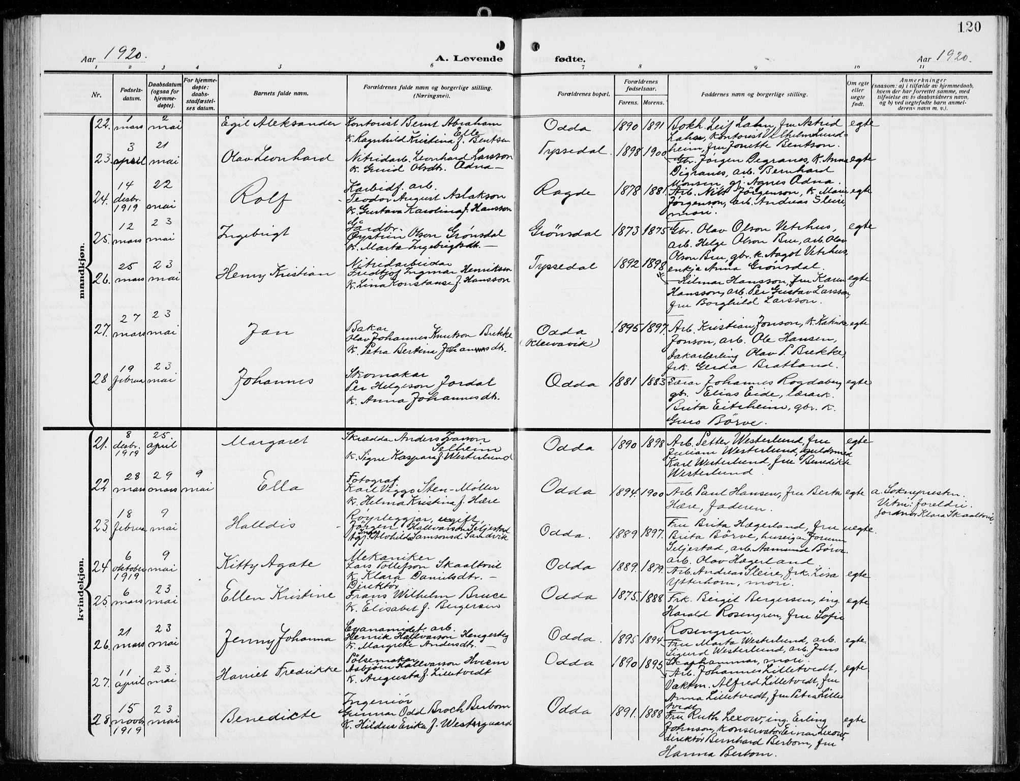 Odda Sokneprestembete, AV/SAB-A-77201/H/Hab: Parish register (copy) no. B  2, 1910-1923, p. 120