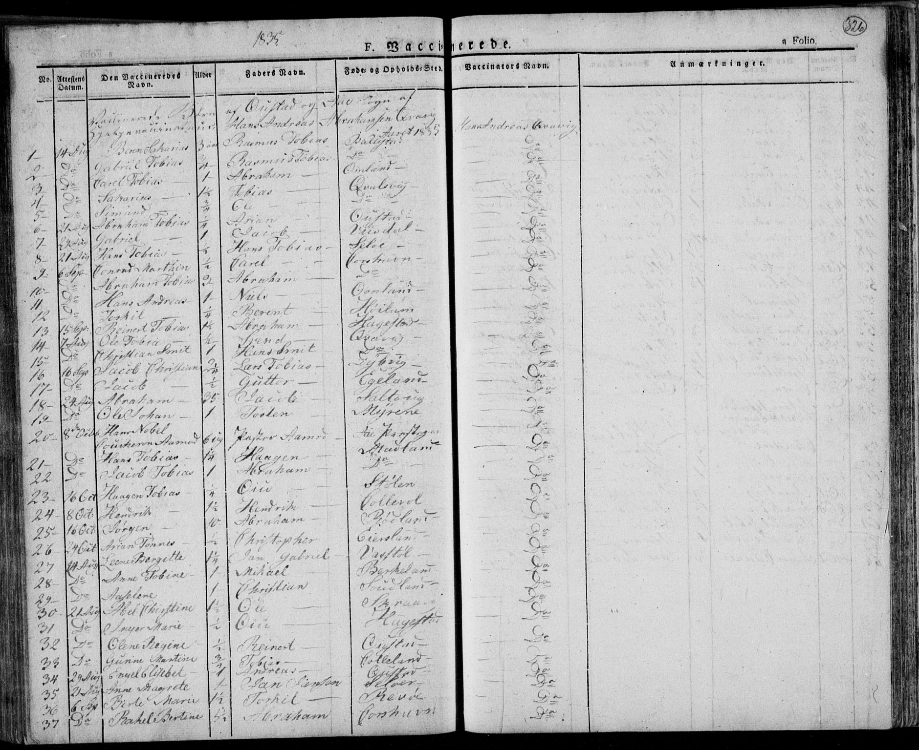 Lyngdal sokneprestkontor, AV/SAK-1111-0029/F/Fa/Fac/L0007: Parish register (official) no. A 7, 1825-1838, p. 326