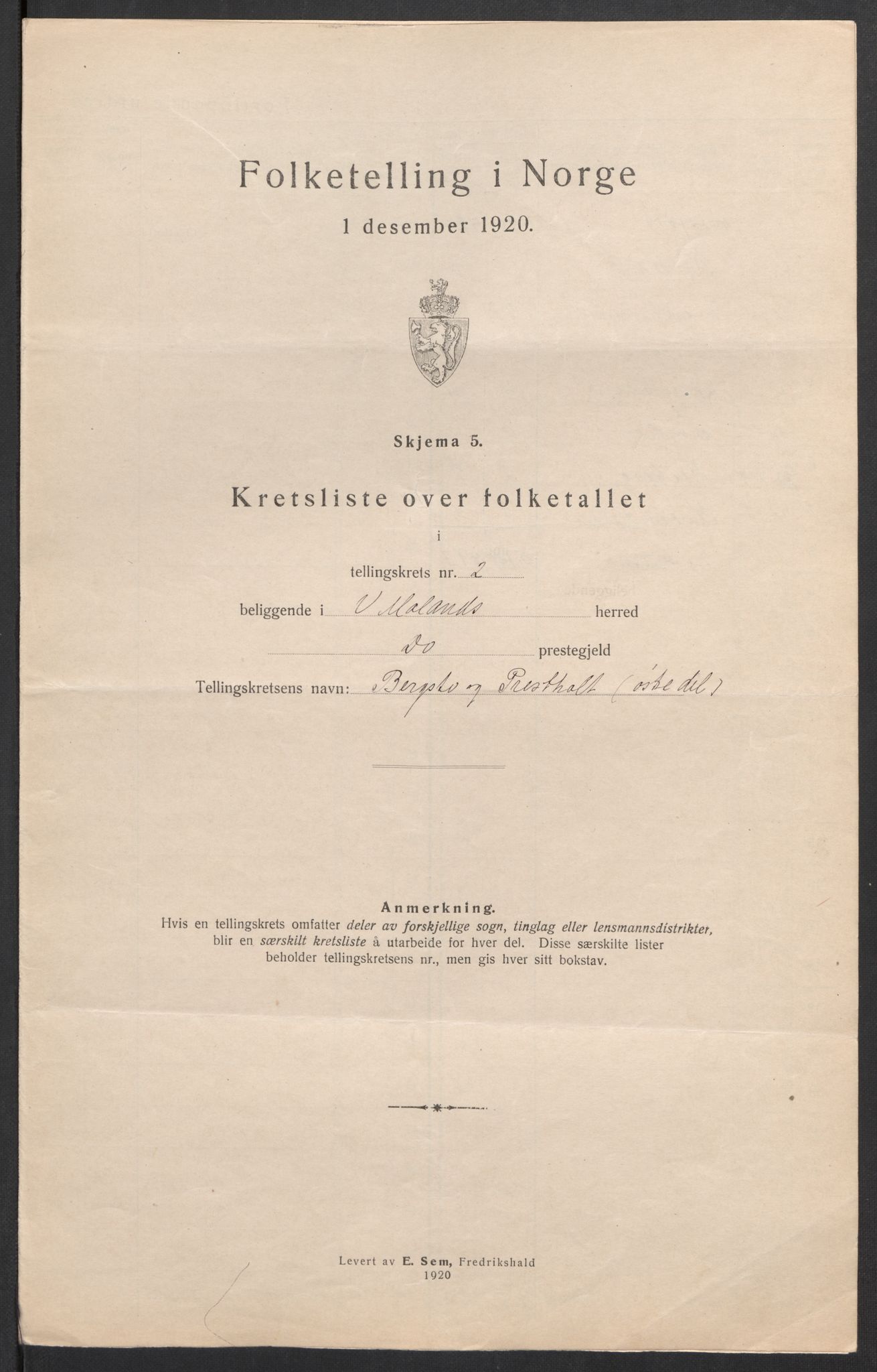 SAK, 1920 census for Vestre Moland, 1920, p. 15