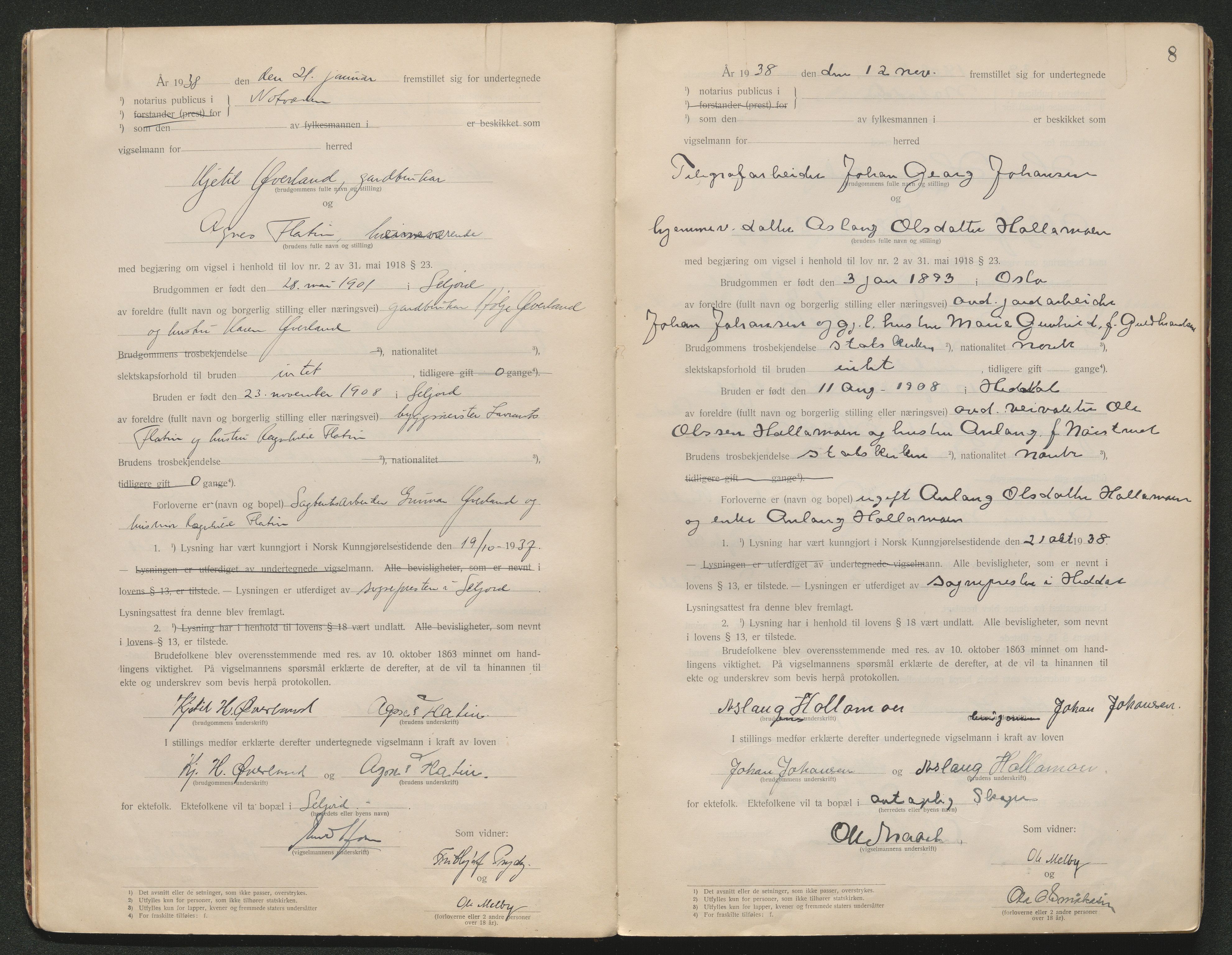 Tinn og Heddal sorenskriveri, AV/SAKO-A-212/L/La/L0003: Vigselsbok - , 1920-1945, p. 8