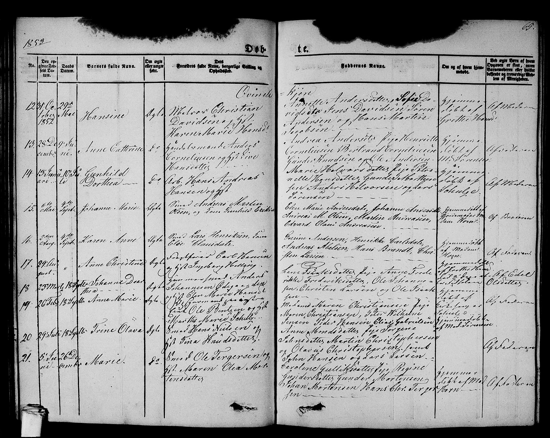 Larvik kirkebøker, AV/SAKO-A-352/G/Gb/L0002: Parish register (copy) no. II 2, 1843-1866, p. 65