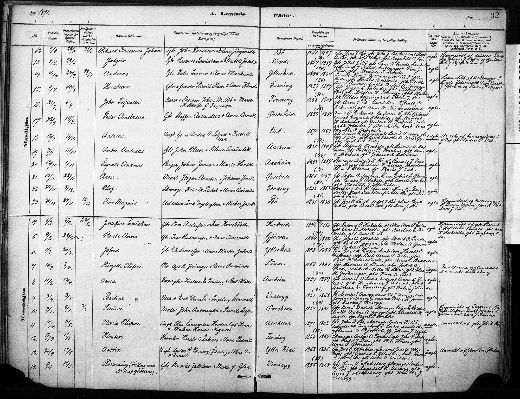 Stryn Sokneprestembete, SAB/A-82501: Parish register (official) no. B 1, 1878-1907, p. 32