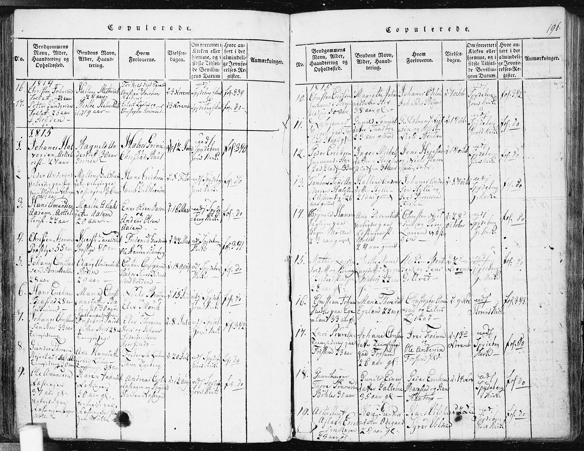 Spydeberg prestekontor Kirkebøker, AV/SAO-A-10924/F/Fa/L0004: Parish register (official) no. I 4, 1814-1841, p. 196