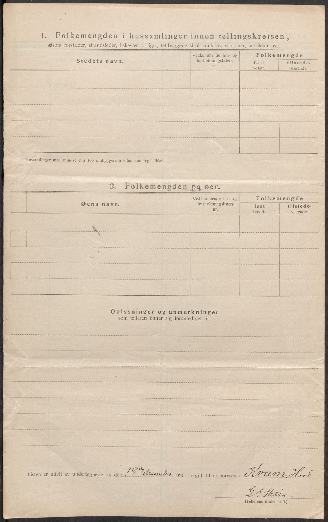 SAB, 1920 census for Kvam, 1920, p. 47