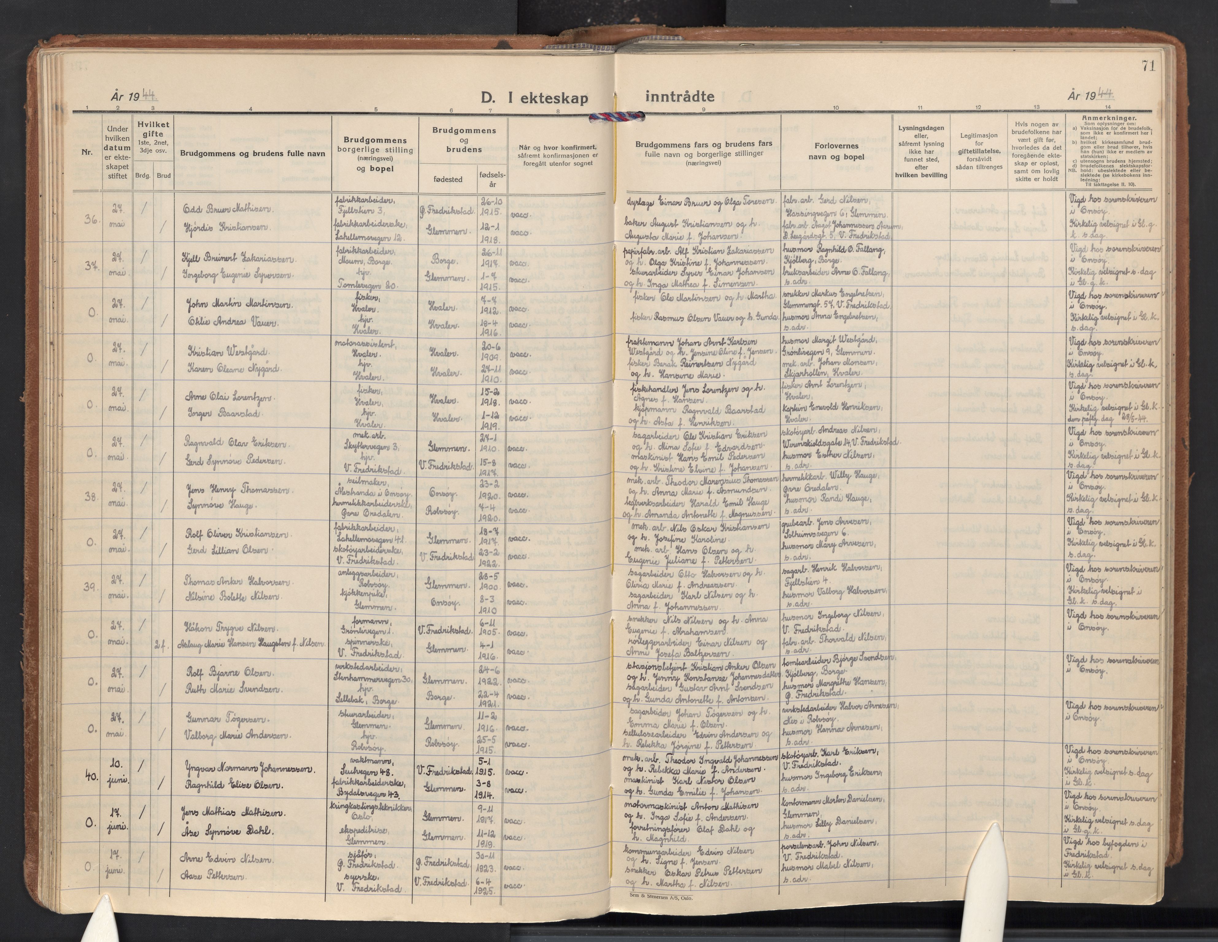 Glemmen prestekontor Kirkebøker, AV/SAO-A-10908/F/Fa/L0020: Parish register (official) no. 20, 1938-1968, p. 71