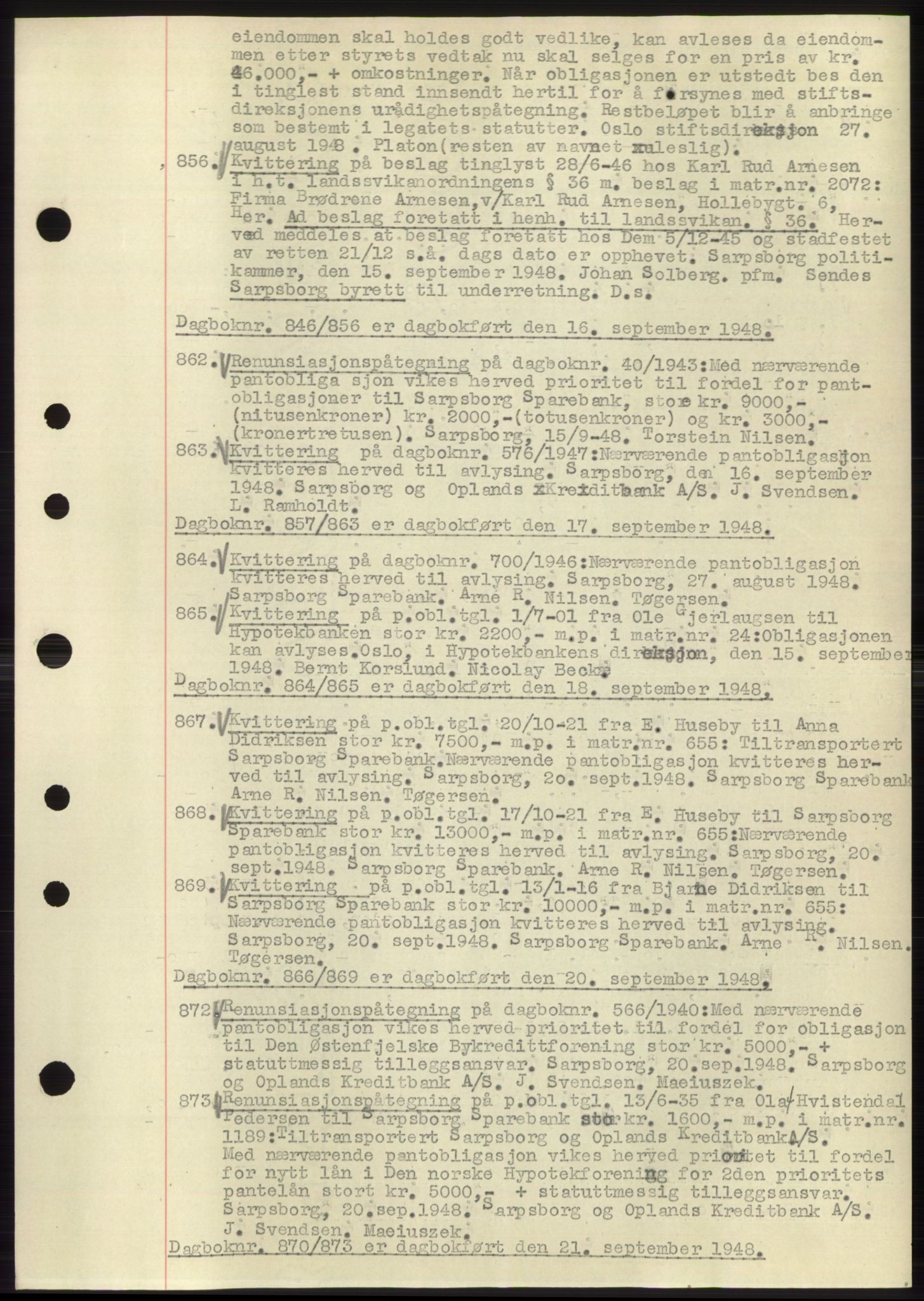 Sarpsborg byfogd, SAO/A-10864/G/Ga/Gae/L0001: Mortgage book no. C1, 1943-1951, Deed date: 16.09.1948