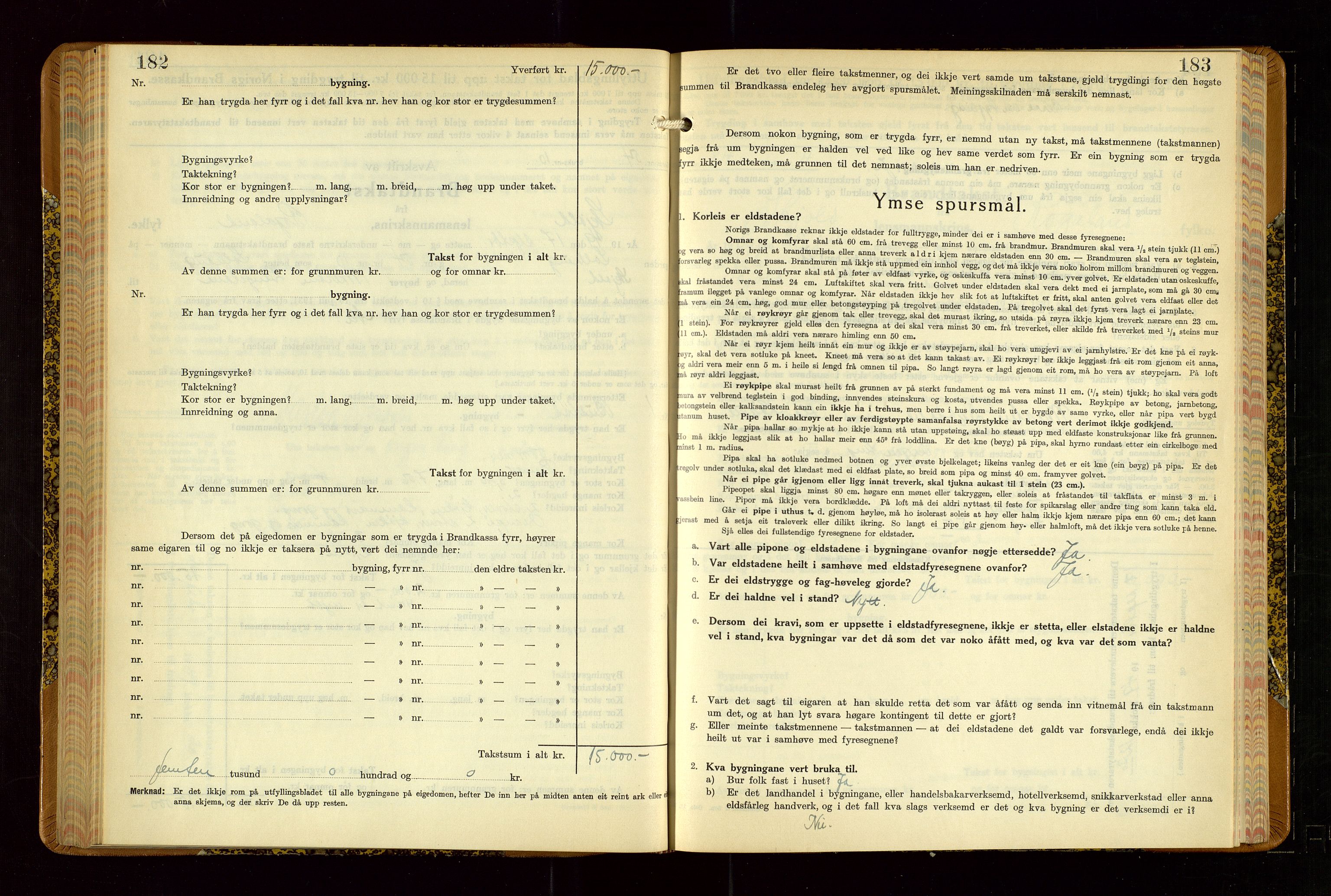 Skjold lensmannskontor, AV/SAST-A-100182/Gob/L0002: "Branntakstbok for Skjold lensmannskrins Rogaland fylke", 1939-1952, p. 182-183