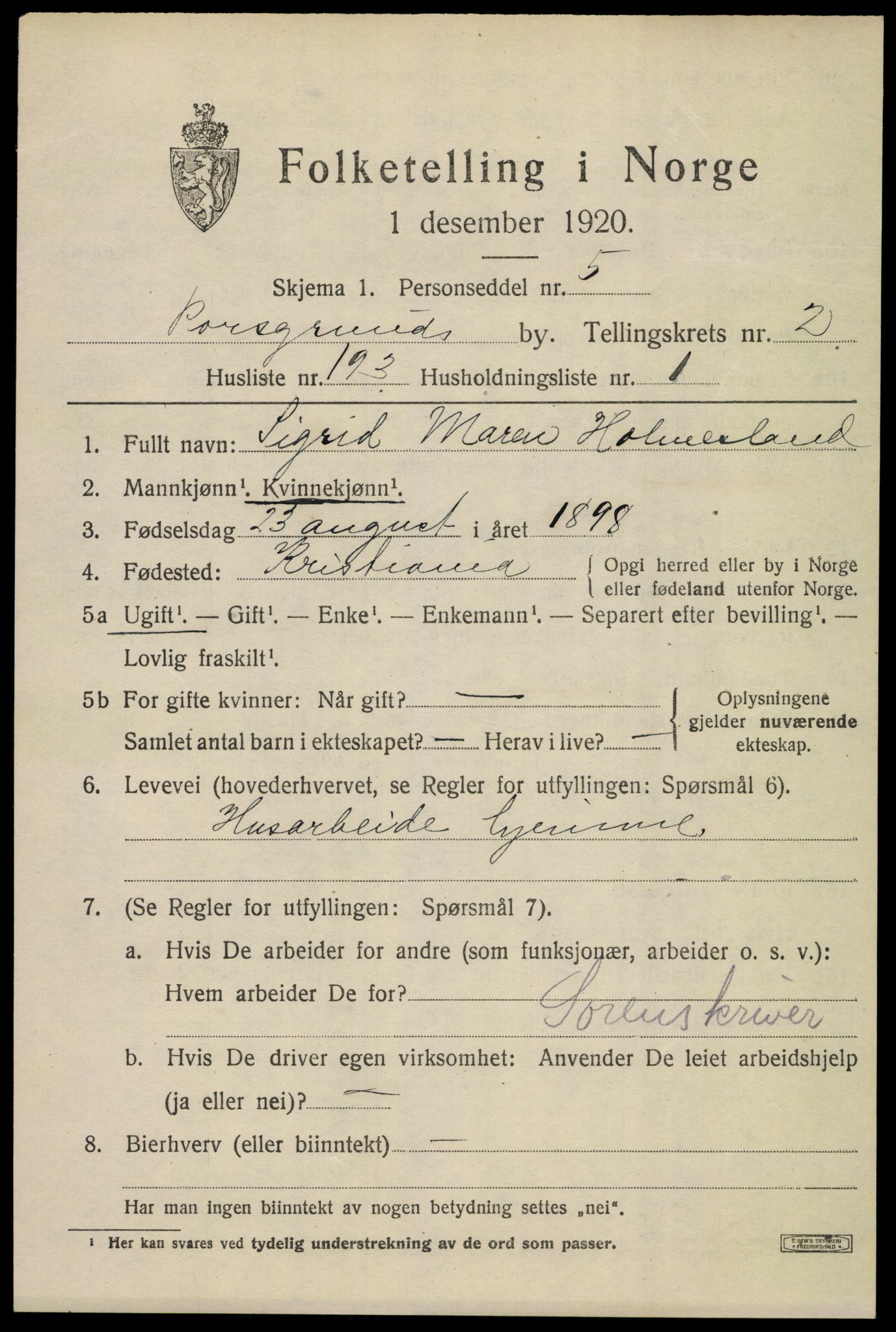 SAKO, 1920 census for Porsgrunn, 1920, p. 13019