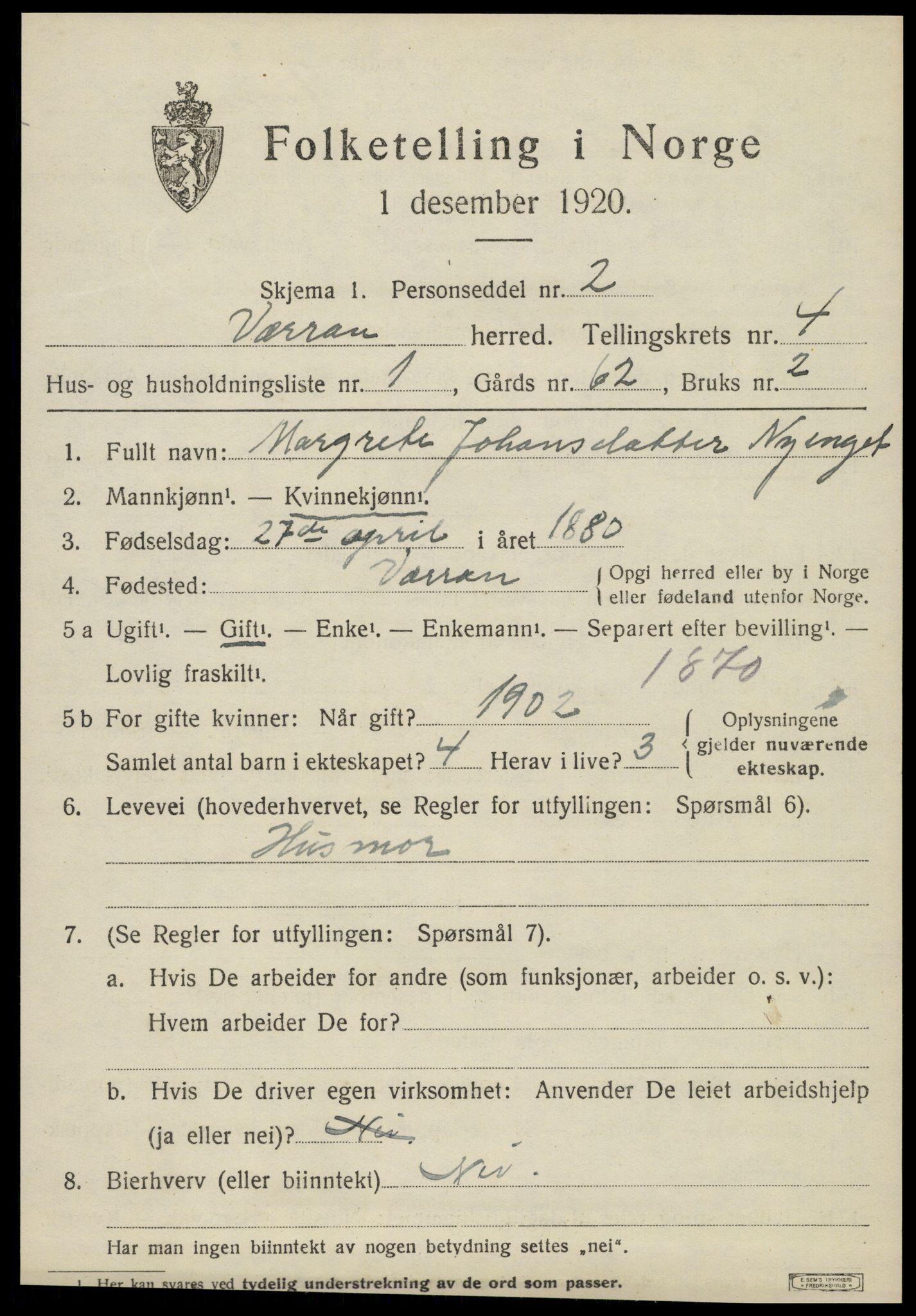 SAT, 1920 census for Verran, 1920, p. 1512