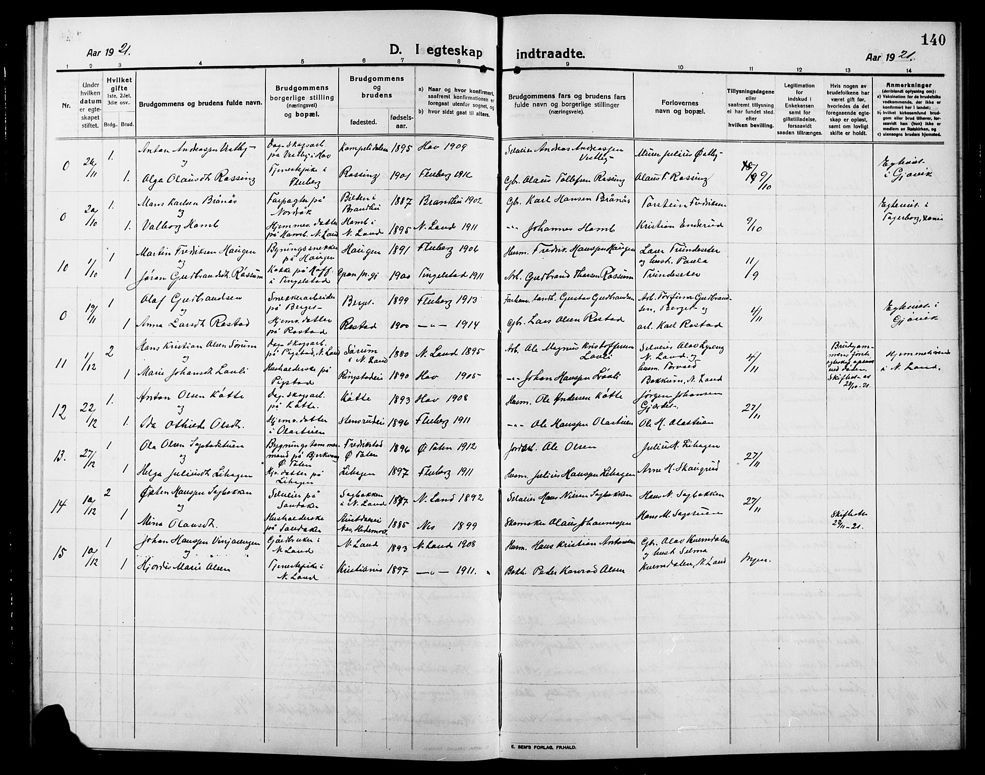 Søndre Land prestekontor, AV/SAH-PREST-122/L/L0006: Parish register (copy) no. 6, 1912-1925, p. 140