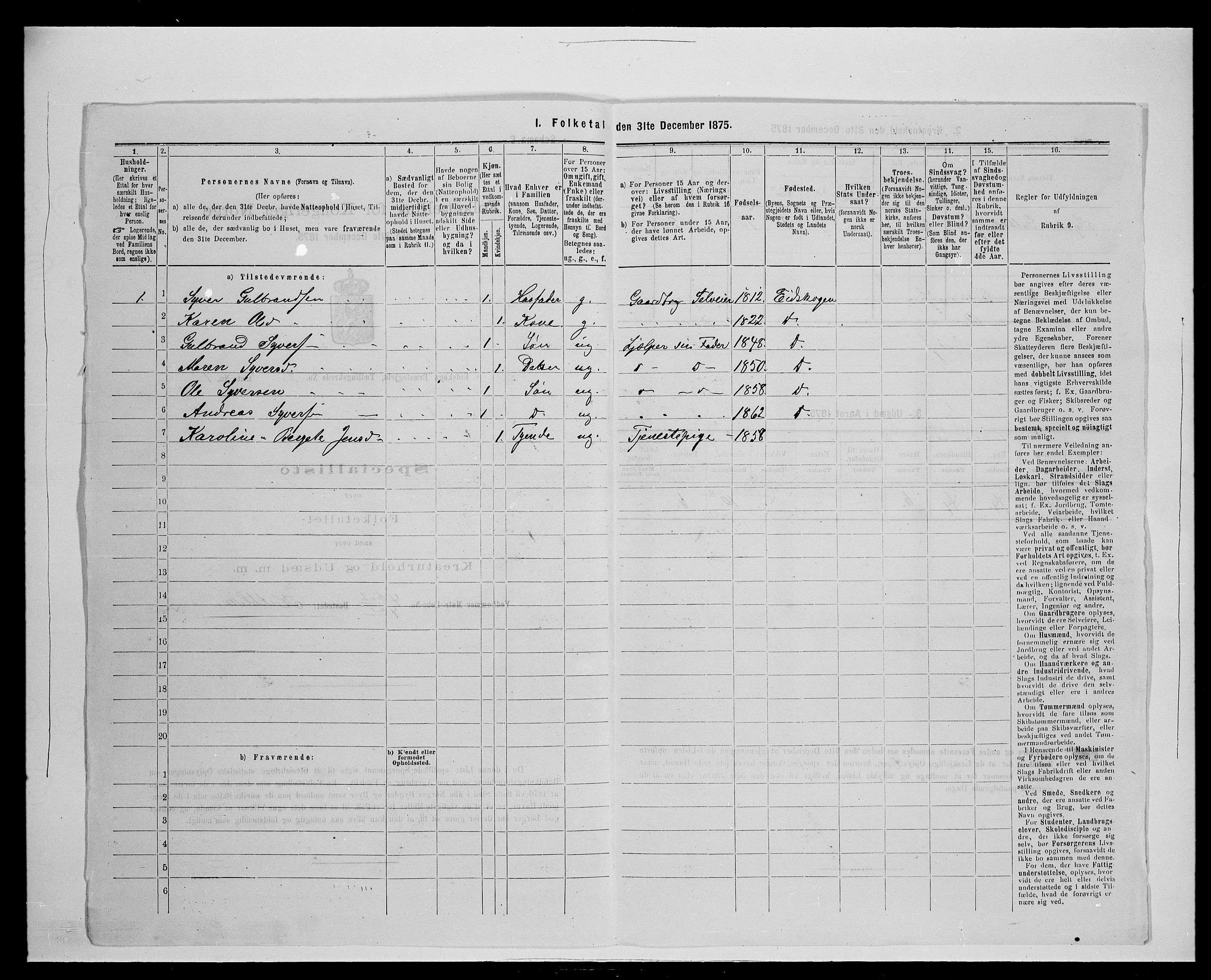 SAH, 1875 census for 0420P Eidskog, 1875, p. 264