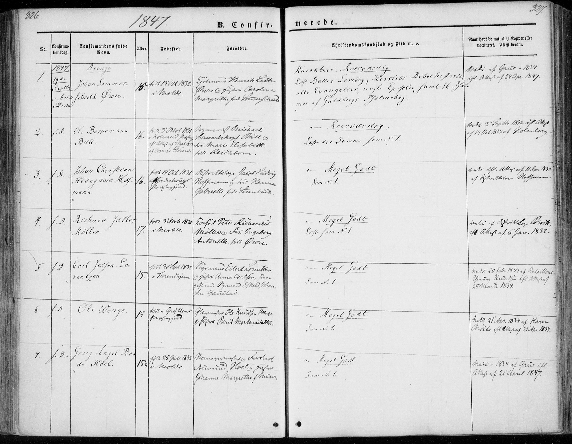 Ministerialprotokoller, klokkerbøker og fødselsregistre - Møre og Romsdal, SAT/A-1454/558/L0689: Parish register (official) no. 558A03, 1843-1872, p. 326-327