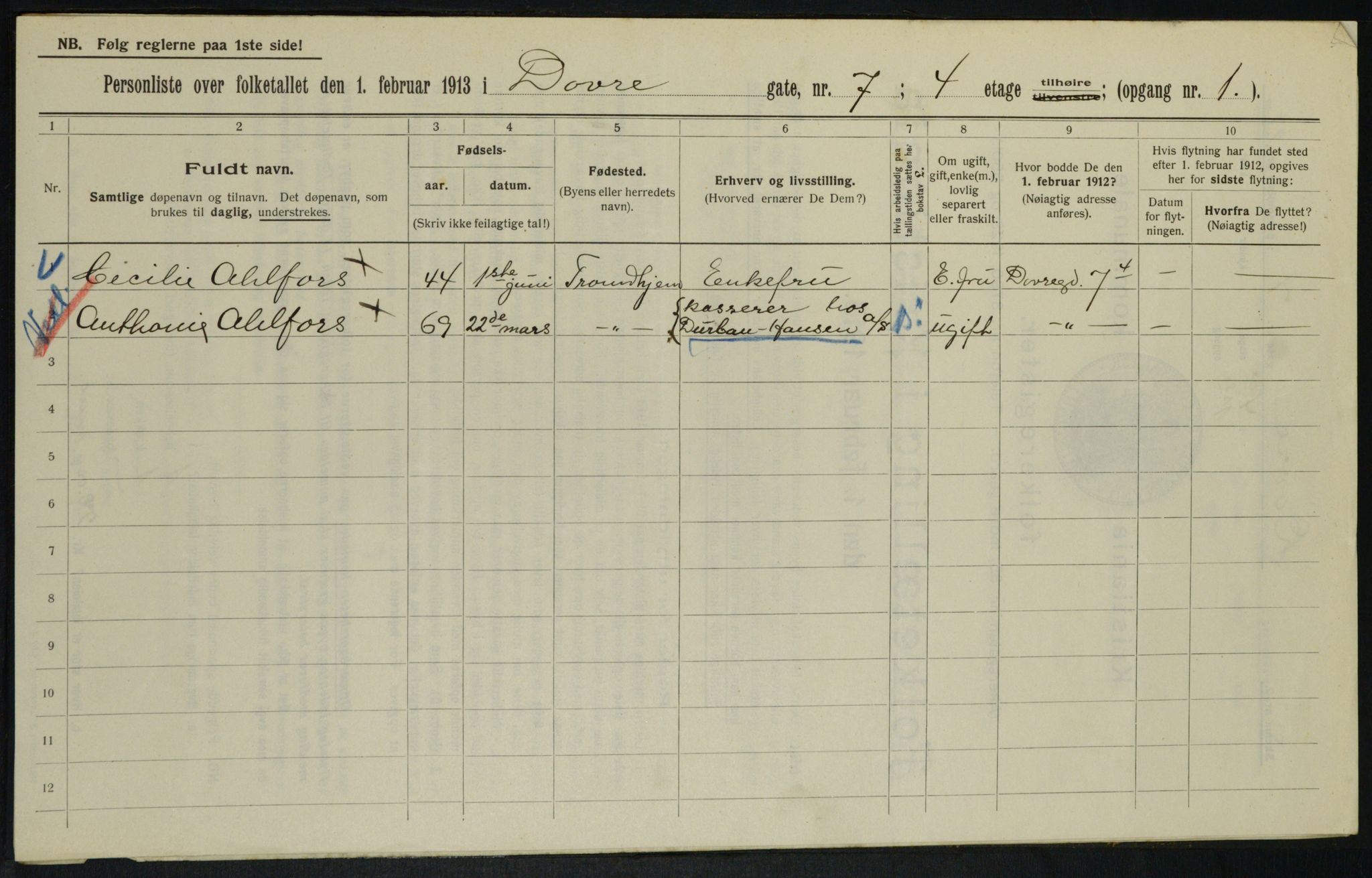 OBA, Municipal Census 1913 for Kristiania, 1913, p. 16288