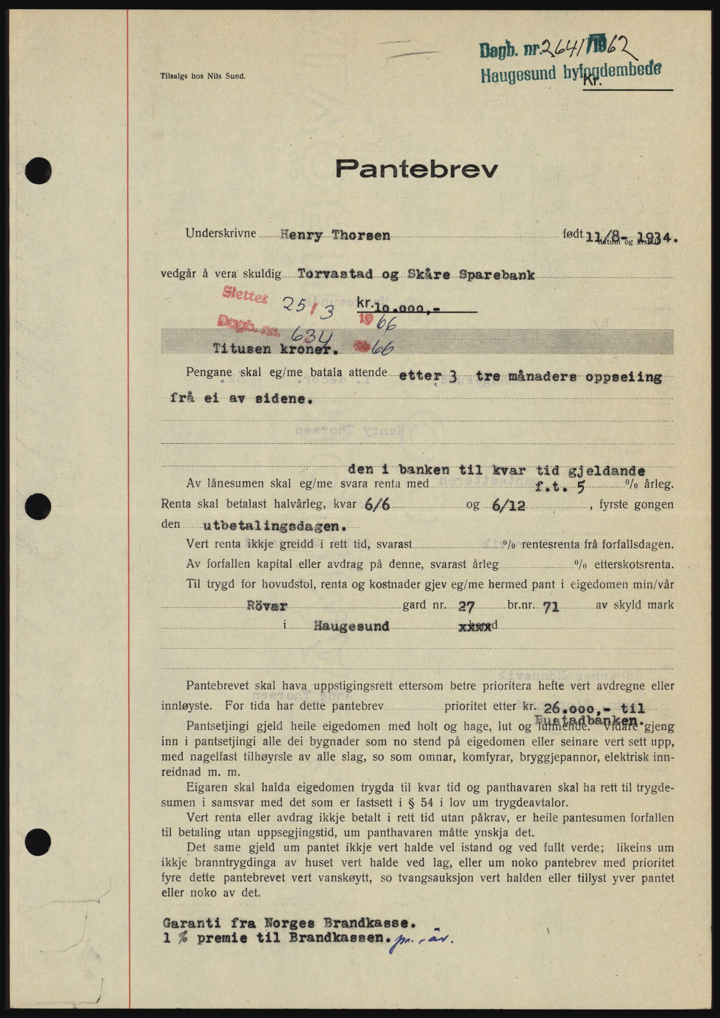 Haugesund tingrett, AV/SAST-A-101415/01/II/IIC/L0050: Mortgage book no. B 50, 1962-1963, Diary no: : 2641/1962