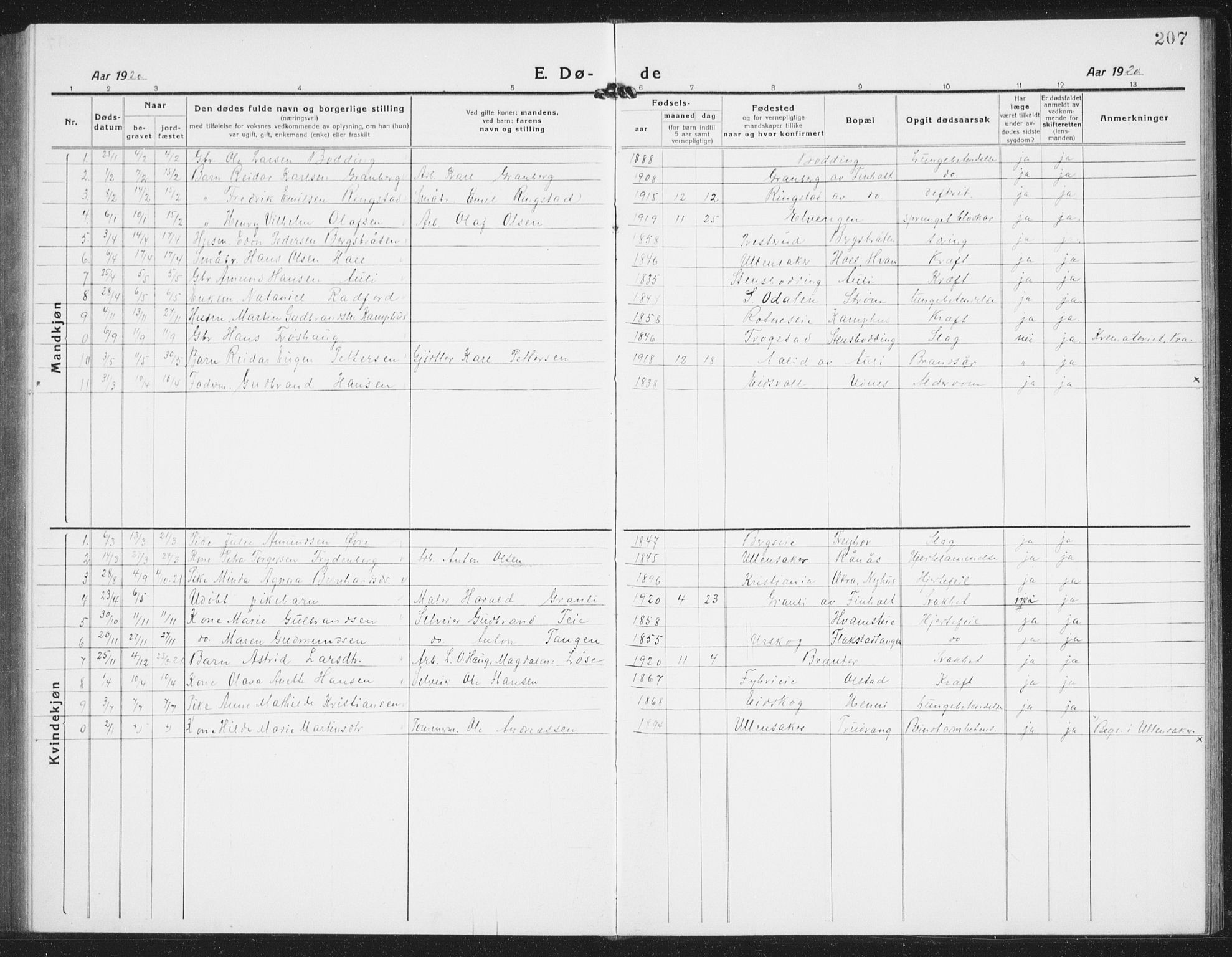 Nes prestekontor Kirkebøker, SAO/A-10410/G/Gb/L0002: Parish register (copy) no. II 2, 1918-1942, p. 207