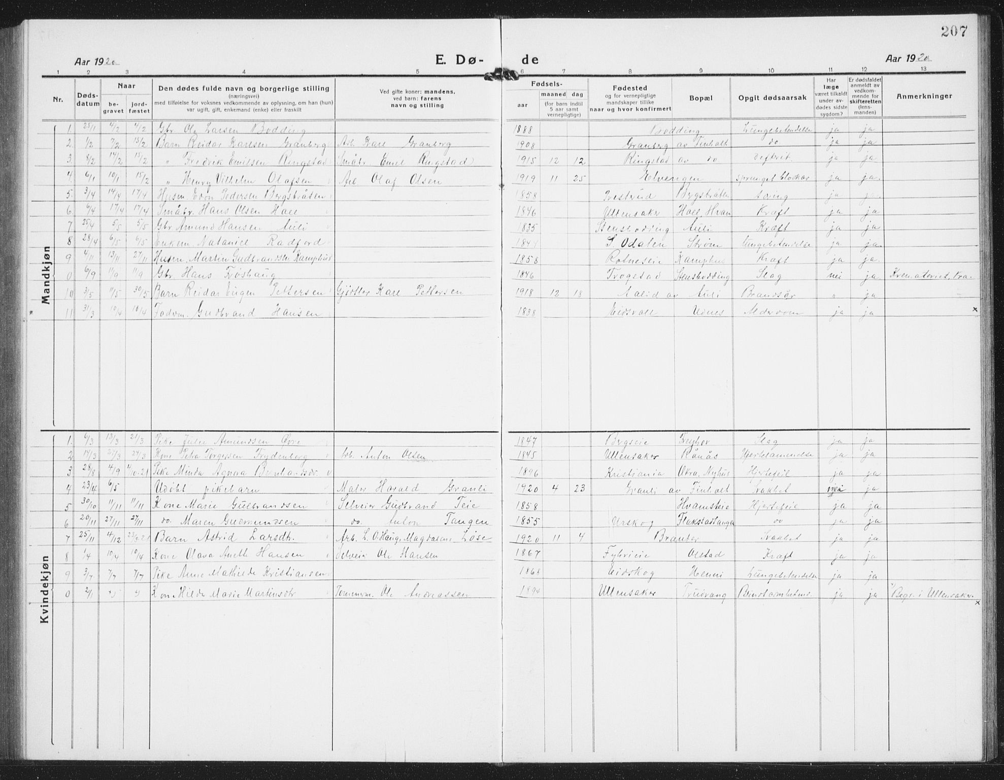 Nes prestekontor Kirkebøker, AV/SAO-A-10410/G/Gb/L0002: Parish register (copy) no. II 2, 1918-1942, p. 207