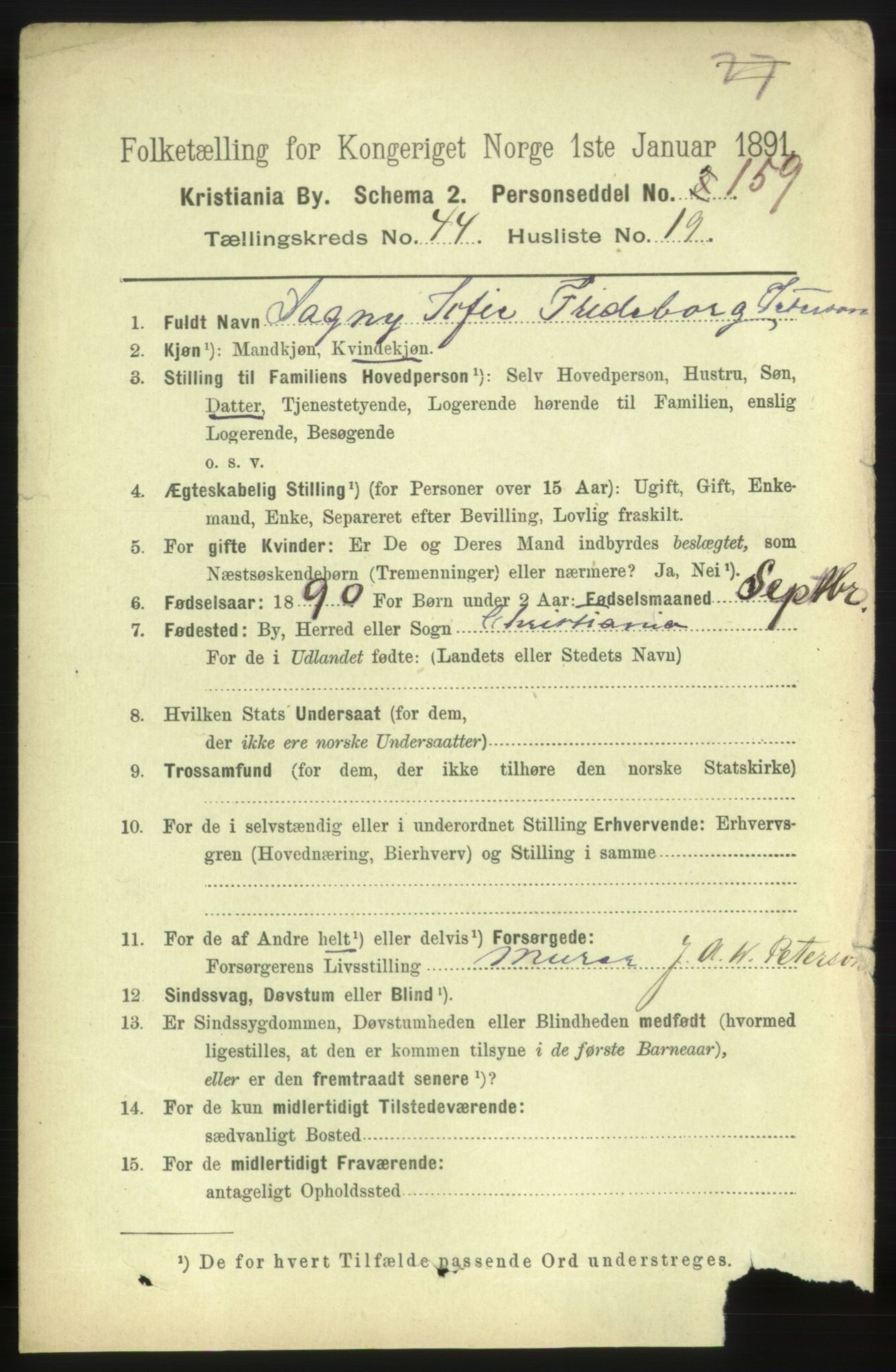 RA, 1891 census for 0301 Kristiania, 1891, p. 27481