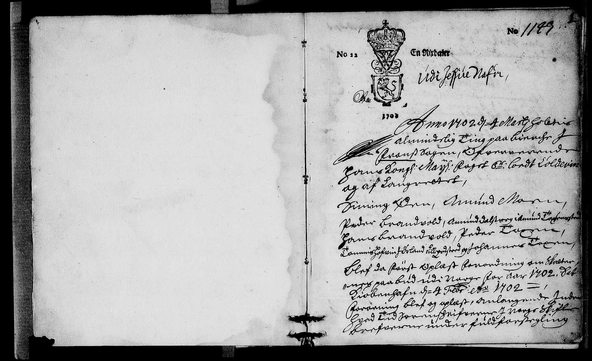 Sorenskriverier i Gudbrandsdalen, SAH/TING-036/G/Gb/Gba/L0030: Tingbok - Nord-Gudbrandsdal, 1702, p. 1