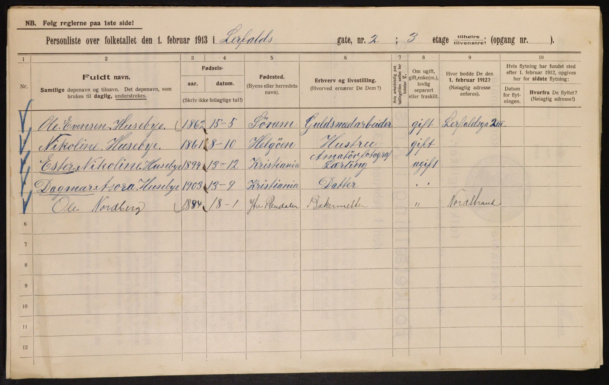 OBA, Municipal Census 1913 for Kristiania, 1913, p. 57030