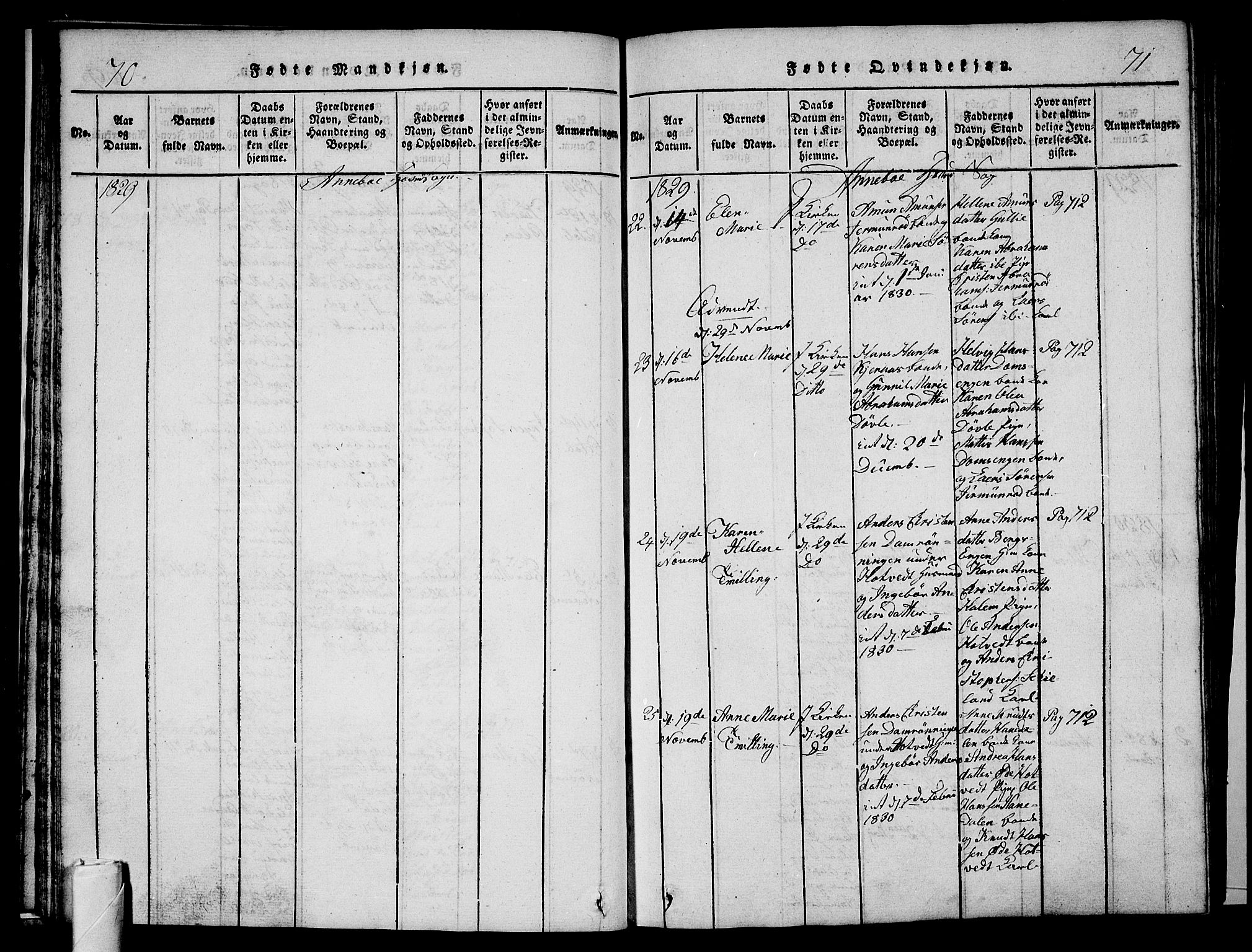 Andebu kirkebøker, AV/SAKO-A-336/G/Ga/L0002: Parish register (copy) no. I 2 /1, 1823-1832, p. 70-71