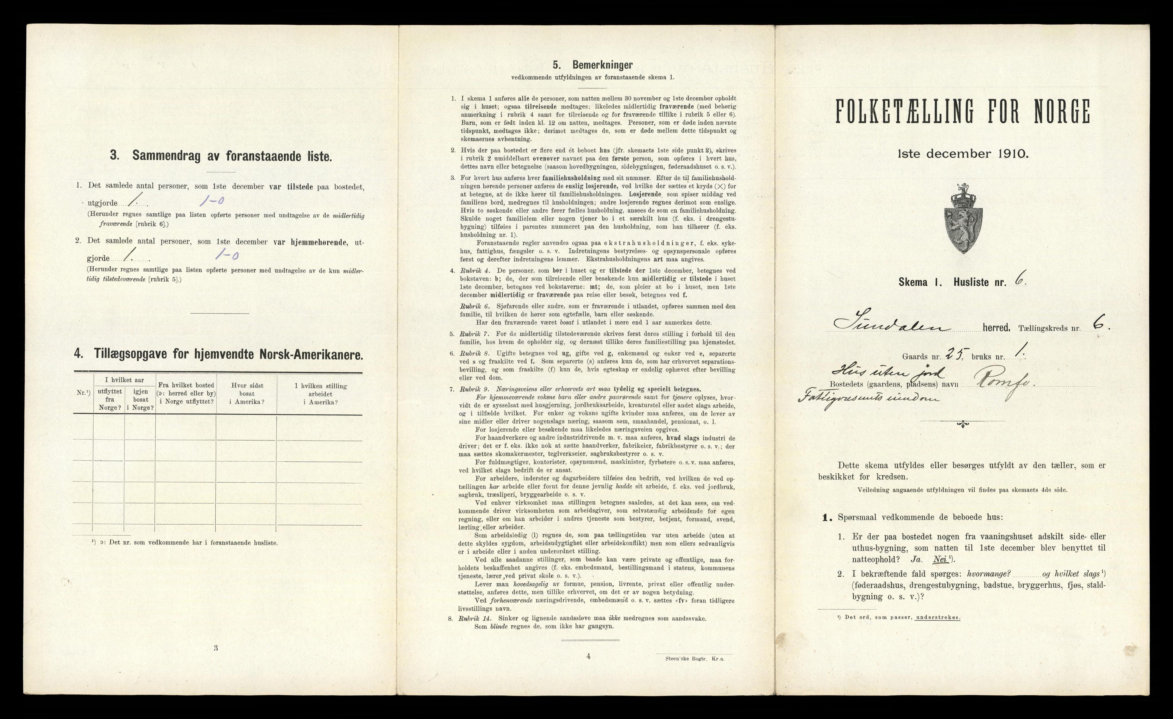 RA, 1910 census for Sunndal, 1910, p. 435