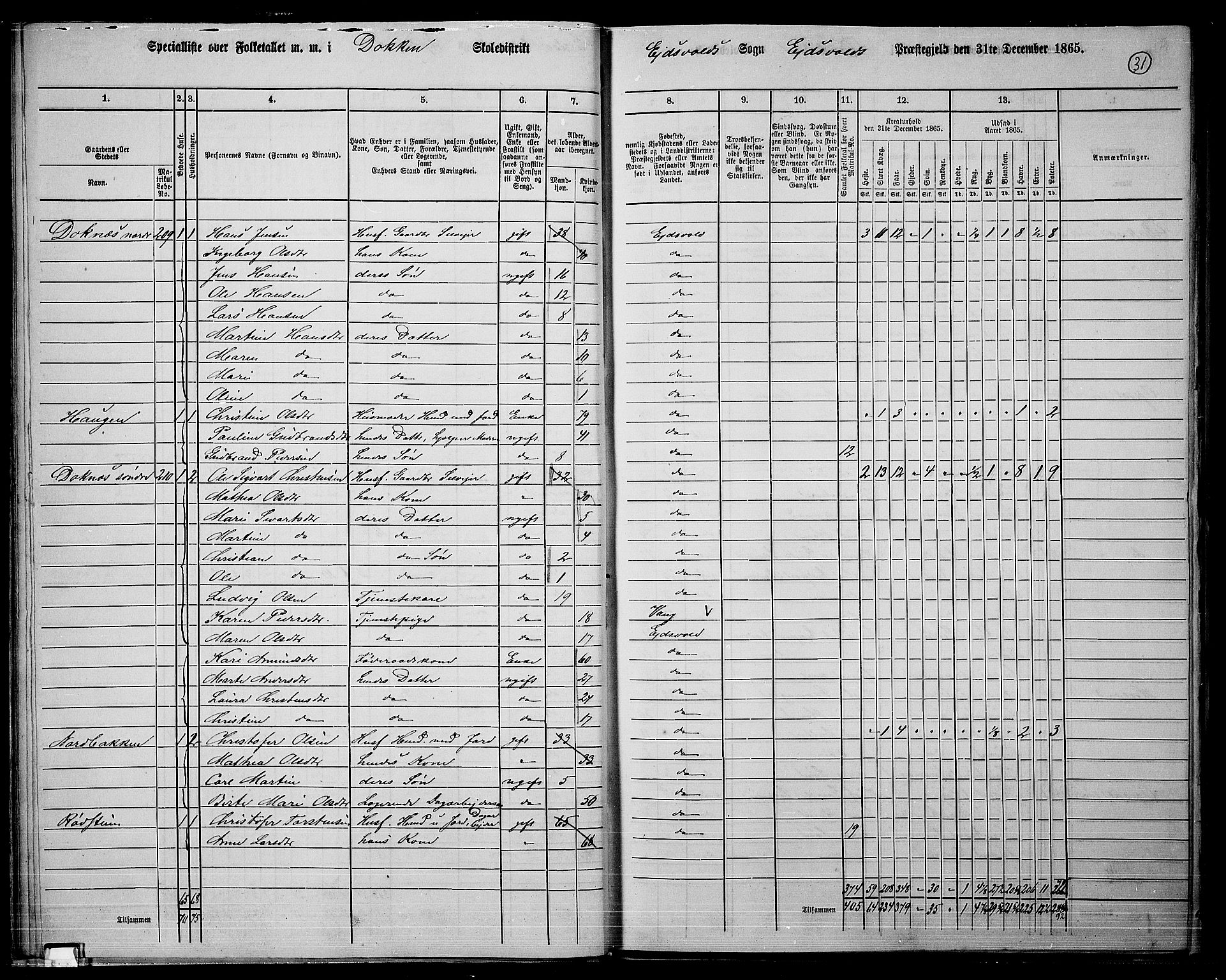 RA, 1865 census for Eidsvoll, 1865, p. 30